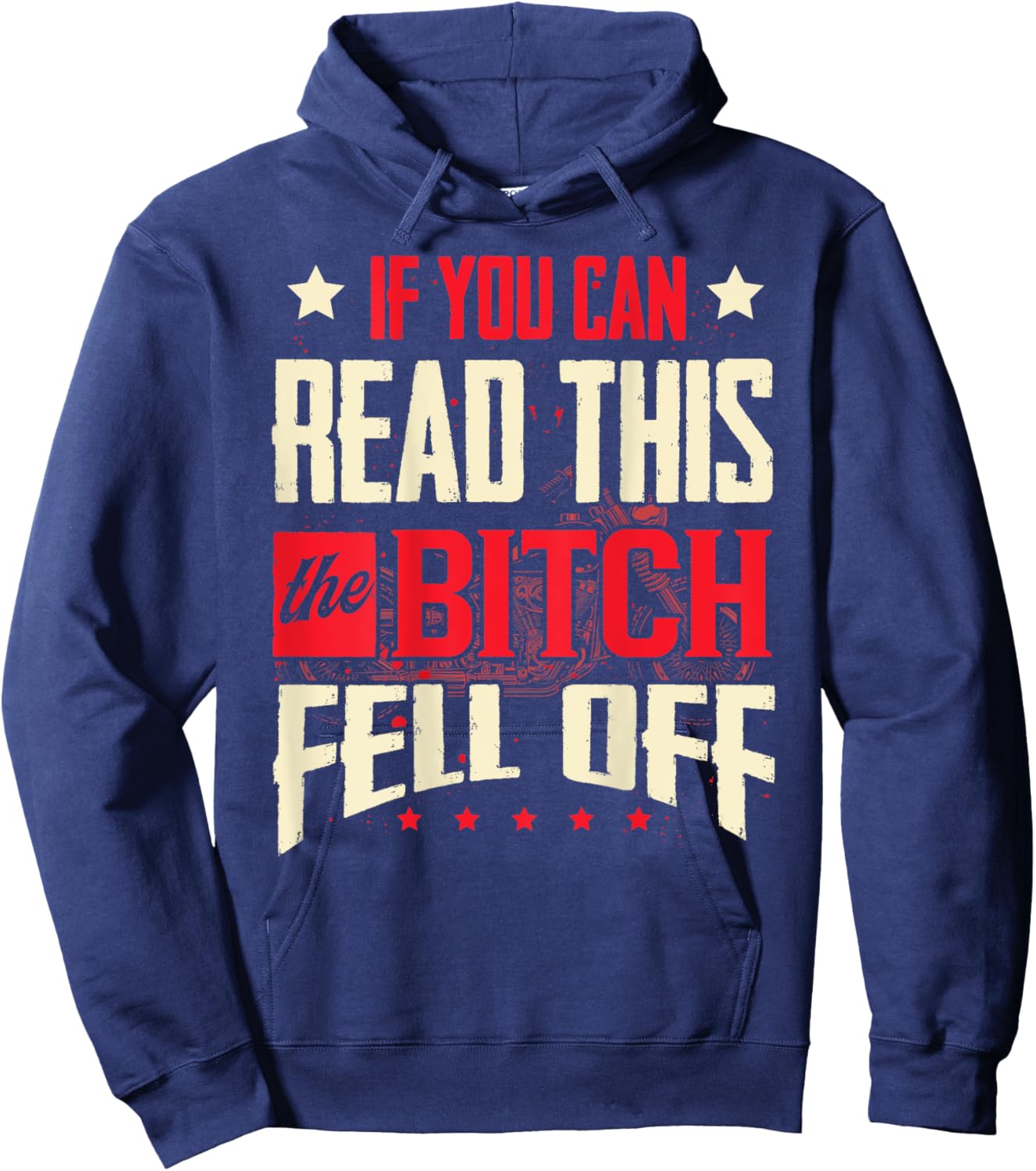 If You Can Read This She Fell Off, Biker Back Print Hoodie - Hoodie | Navy