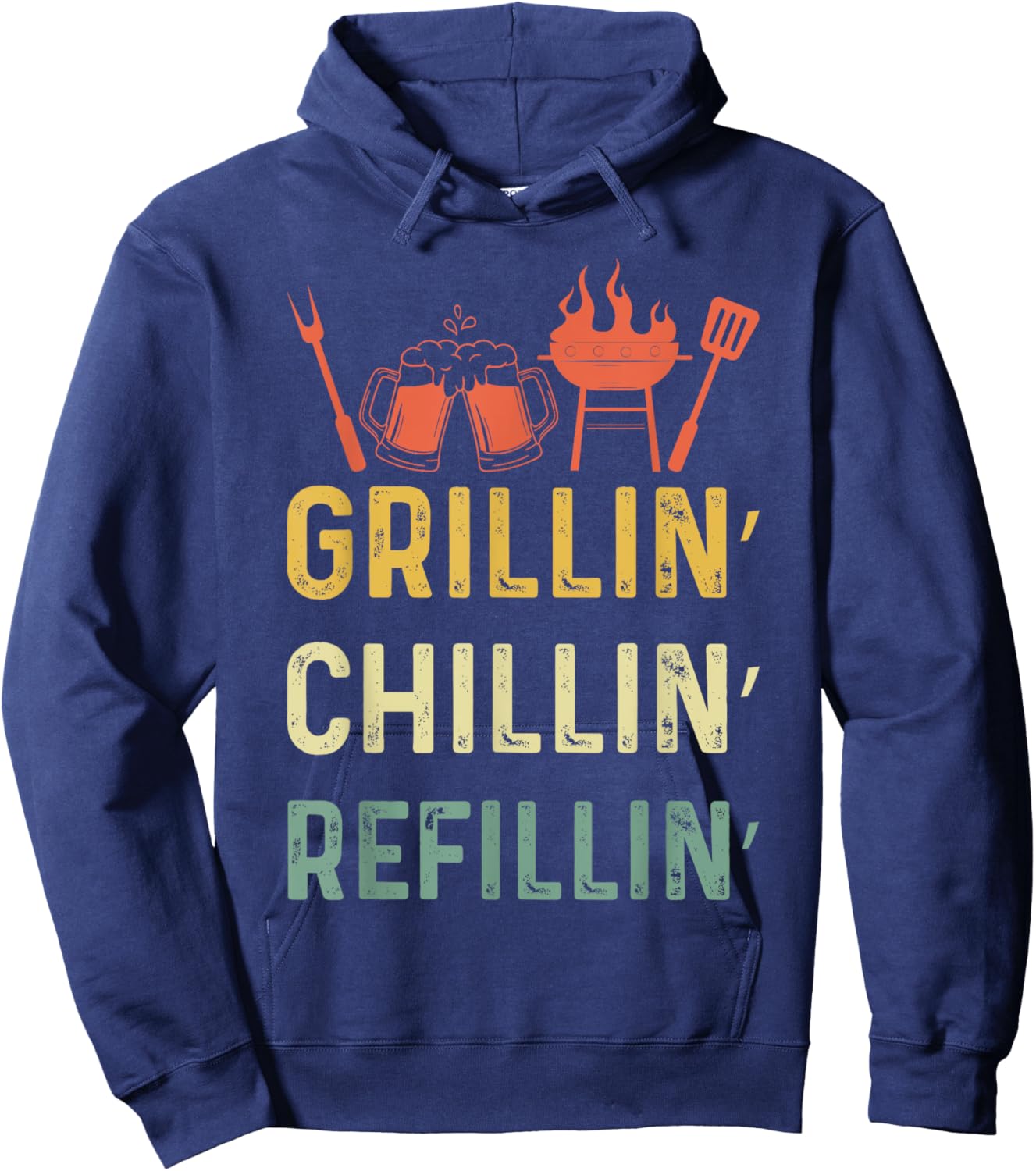 Funny Vintage Grill Dad - Grilling Chilling Refilling Hoodie - Hoodie | Navy