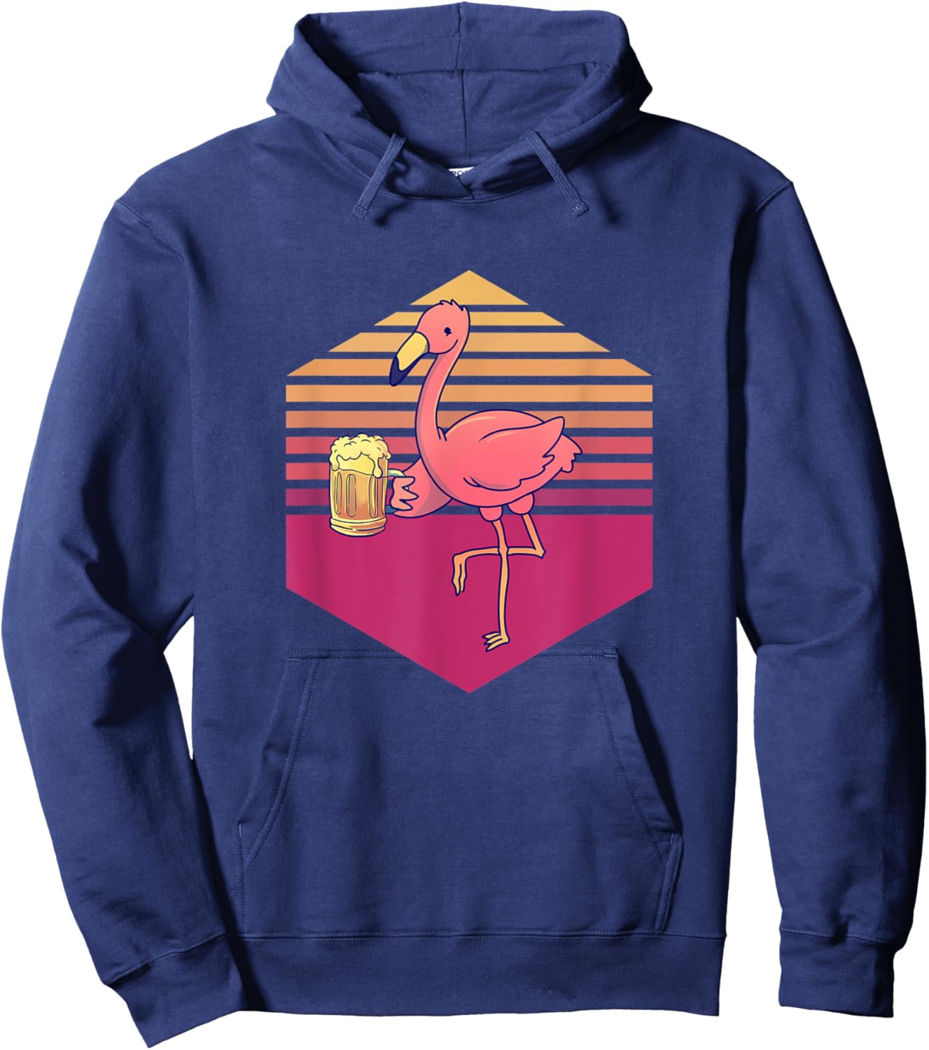 Flamingo Drinking Beer Vintage Hoodie - Hoodie | Navy