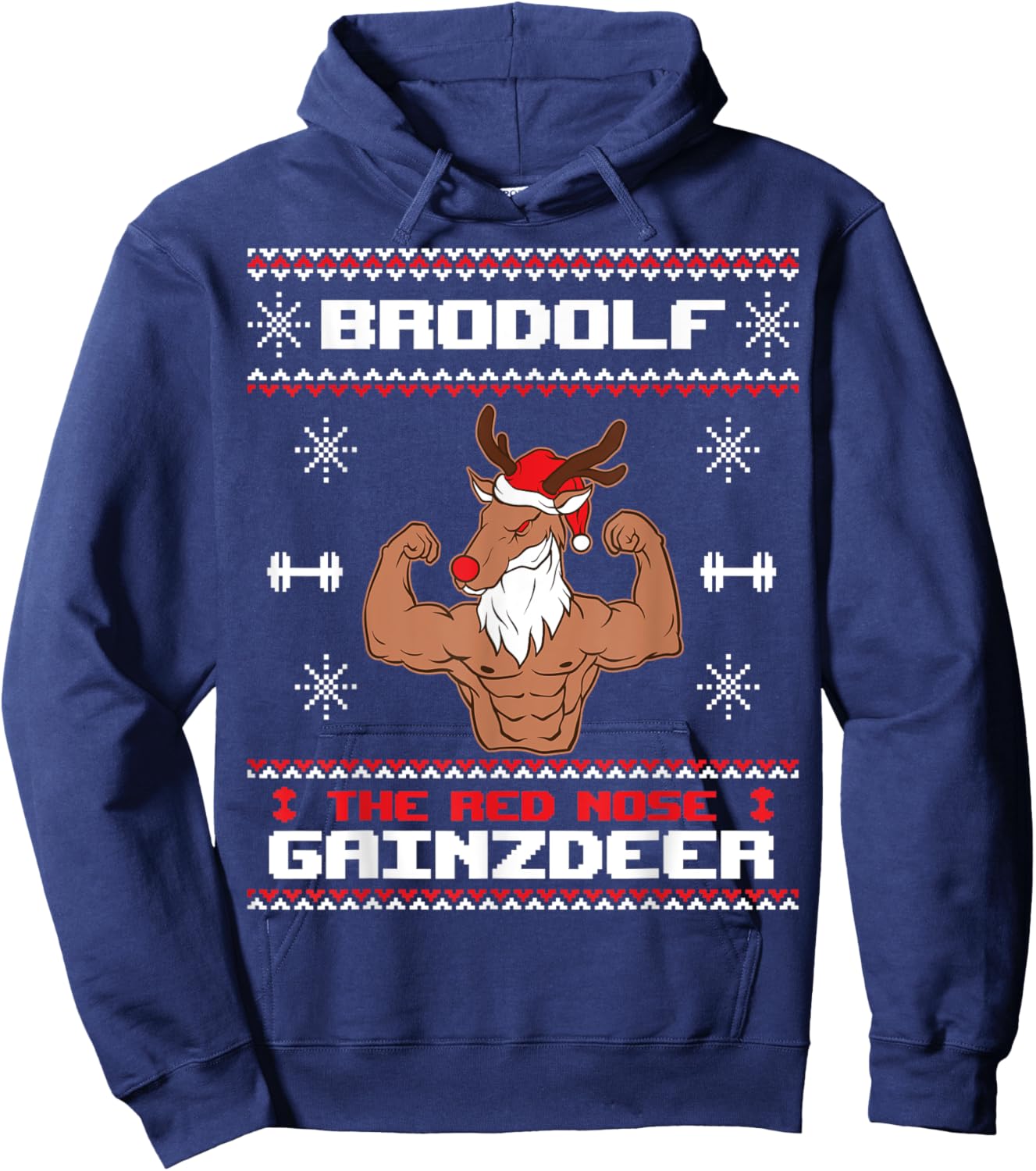 Brodolf The Red Nose Gainzdeer Gym Ugly Christmas Sweater Hoodie - Hoodie | Navy
