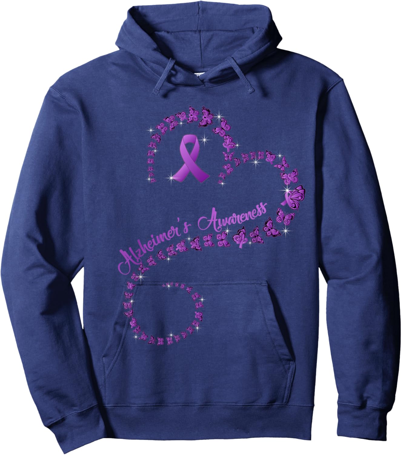 Purple Ribbon Butterfly Heart Alzheimer's awareness Hoodie - Hoodie | Navy