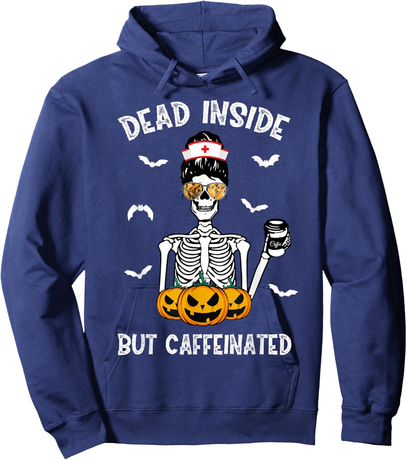 Dead Inside But Caffeinated ER ICU RN Nurse Coffee Halloween Hoodie - Hoodie | Navy