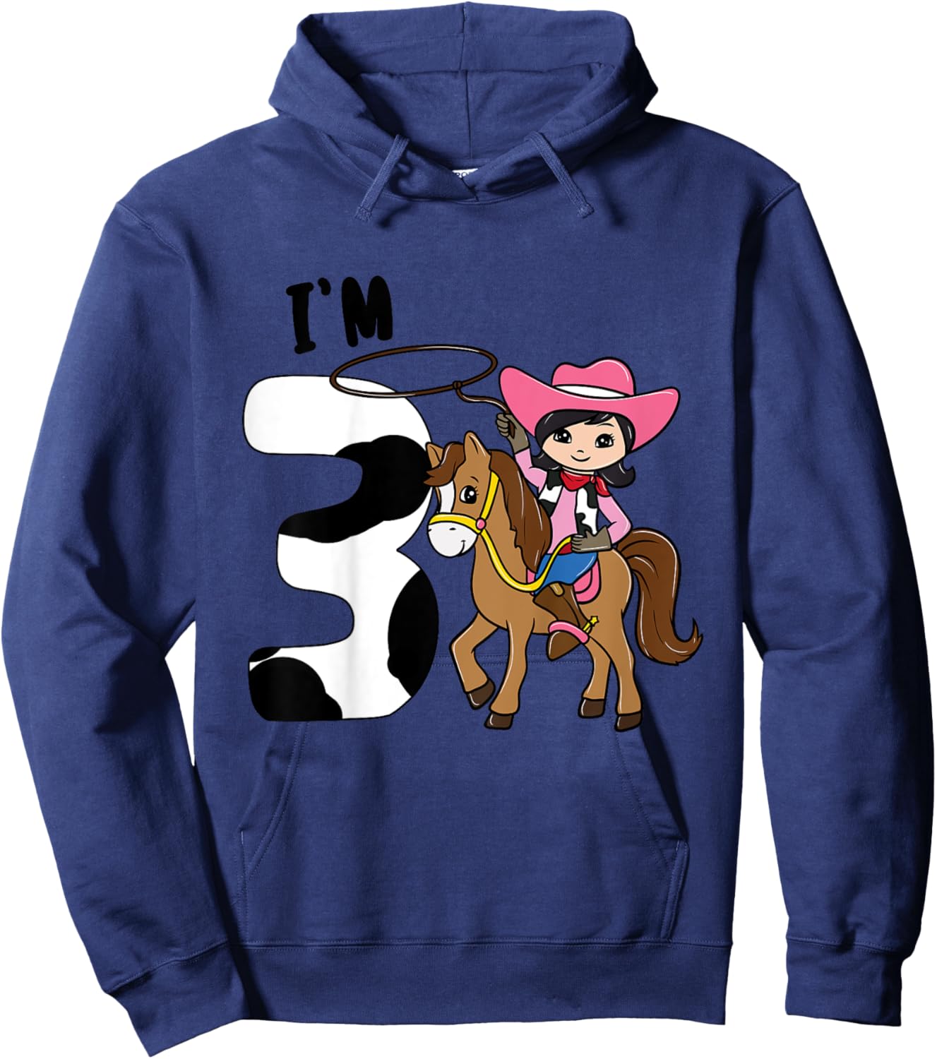 I'm 3 - Cute Horse Riding Cowgirl 3rd Birthday Girls Hoodie - Hoodie | Navy