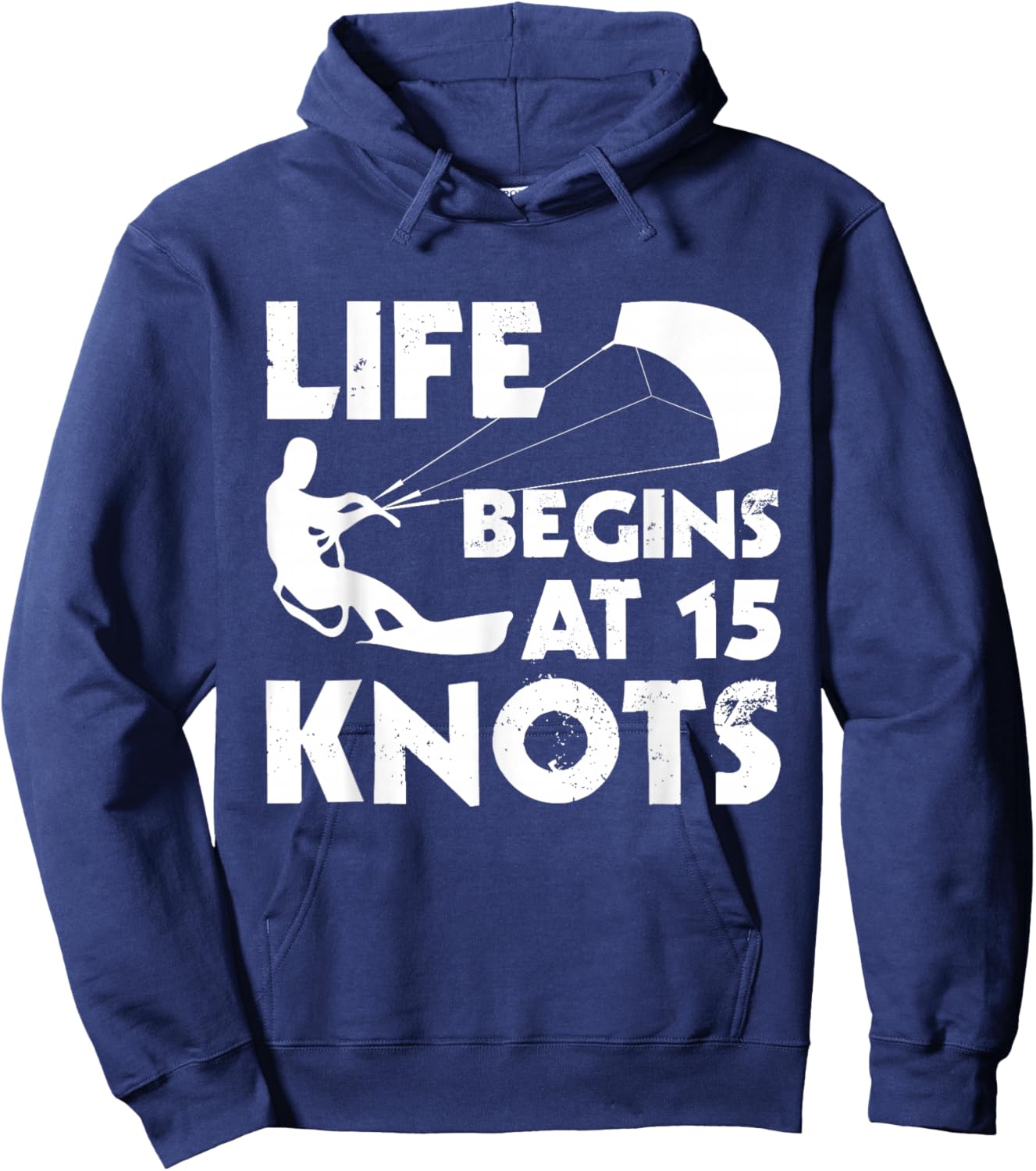Life Begins At 15 Knots - Kitesurfing Kiteboarding Surfing Hoodie - Hoodie | Navy