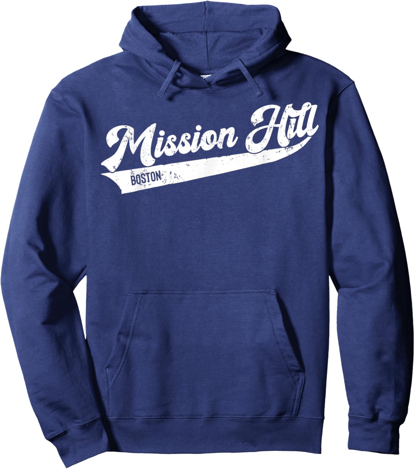 Mission Hill Boston Typographic Retro Distressed Design Hoodie - Hoodie | Navy