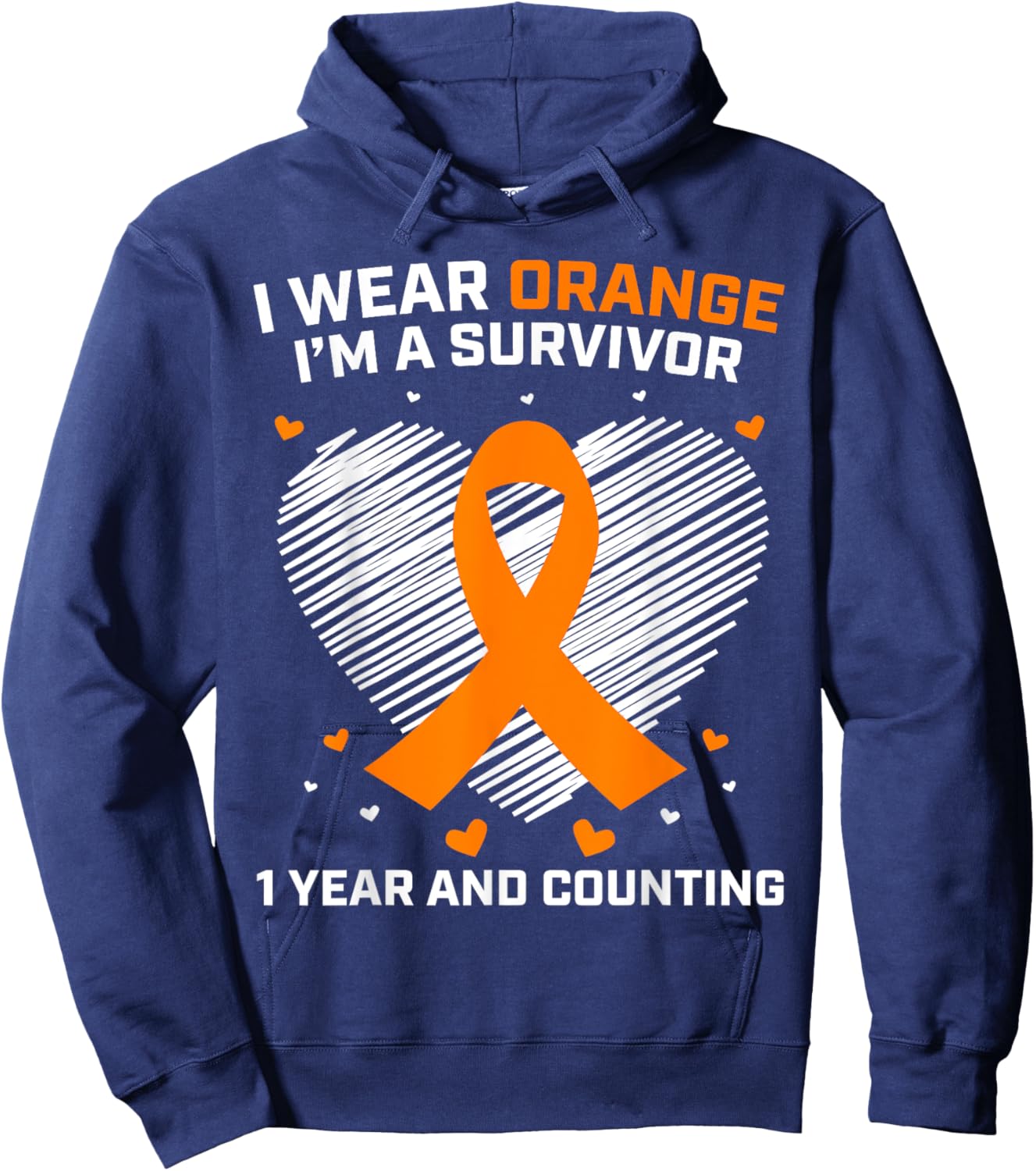 1 Year Cancer Free Leukemia Survivor Gifts Orange Awareness Hoodie - Hoodie | Navy