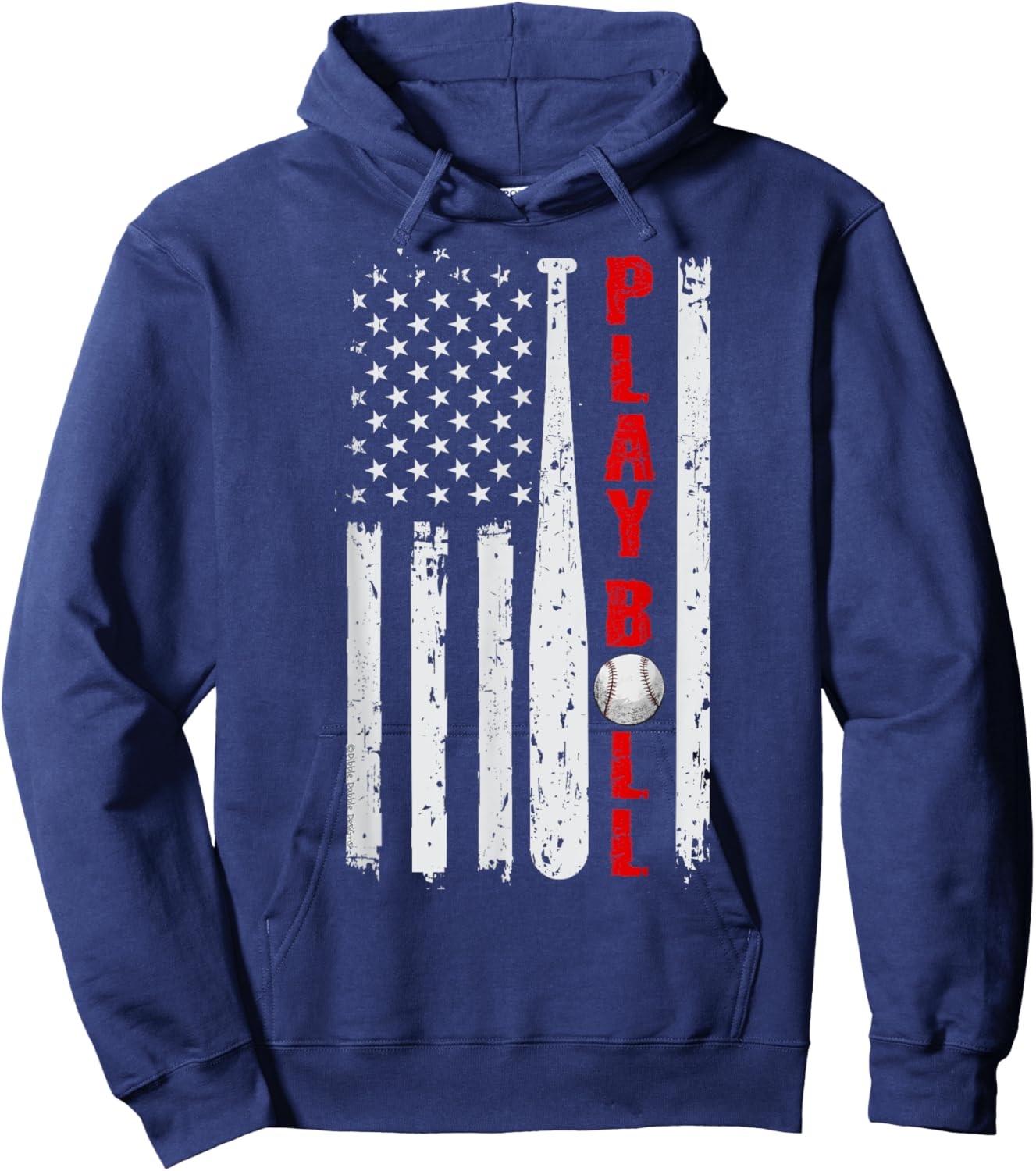 Baseball USA Flag Ball and Bat PLAY BALL Softball Baseball Women Girls Kids Men Hoodie - Hoodie | Navy