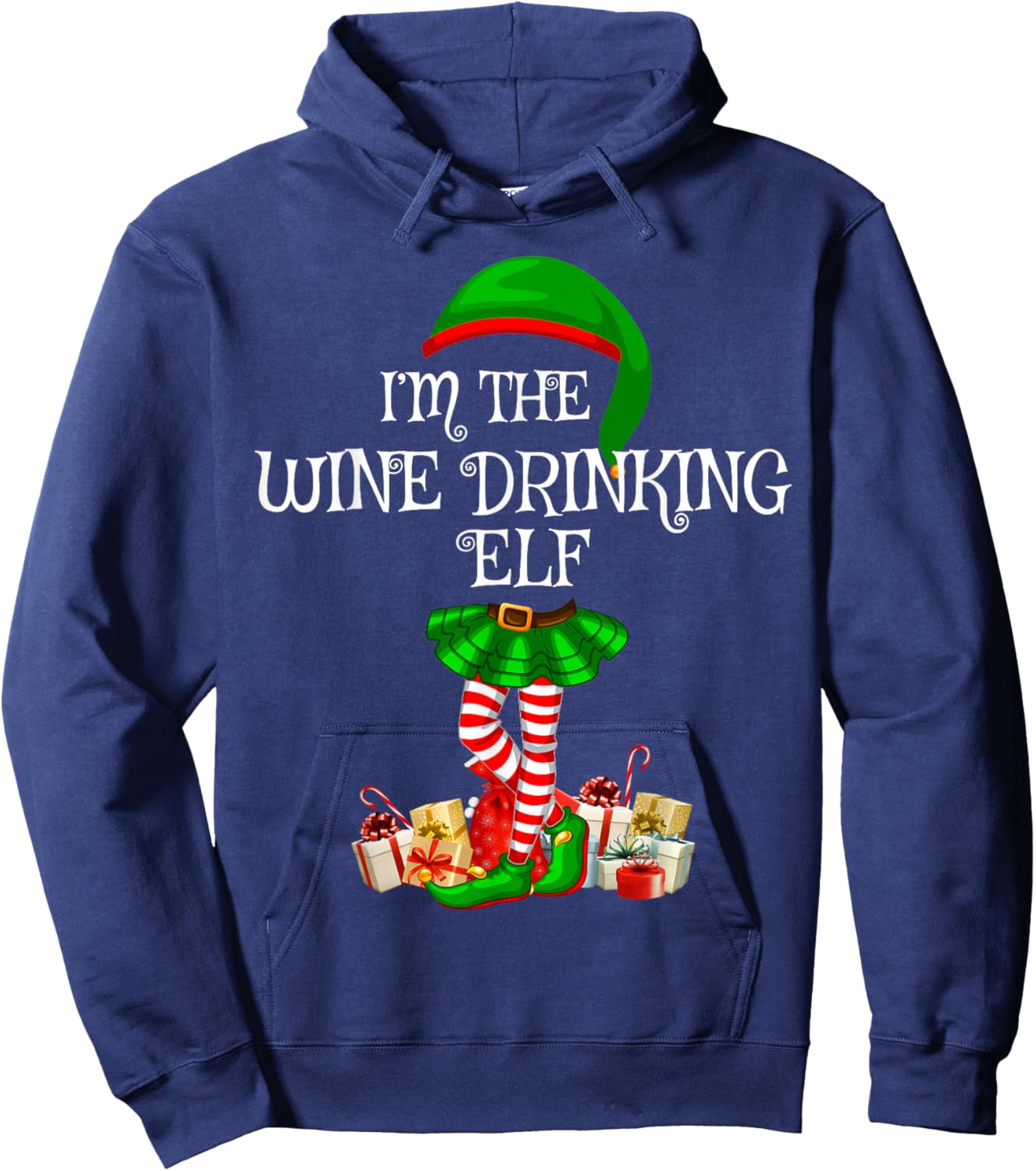 Matching Family Group I'm The Wine Drinking Elf Christmas Hoodie - Hoodie | Navy
