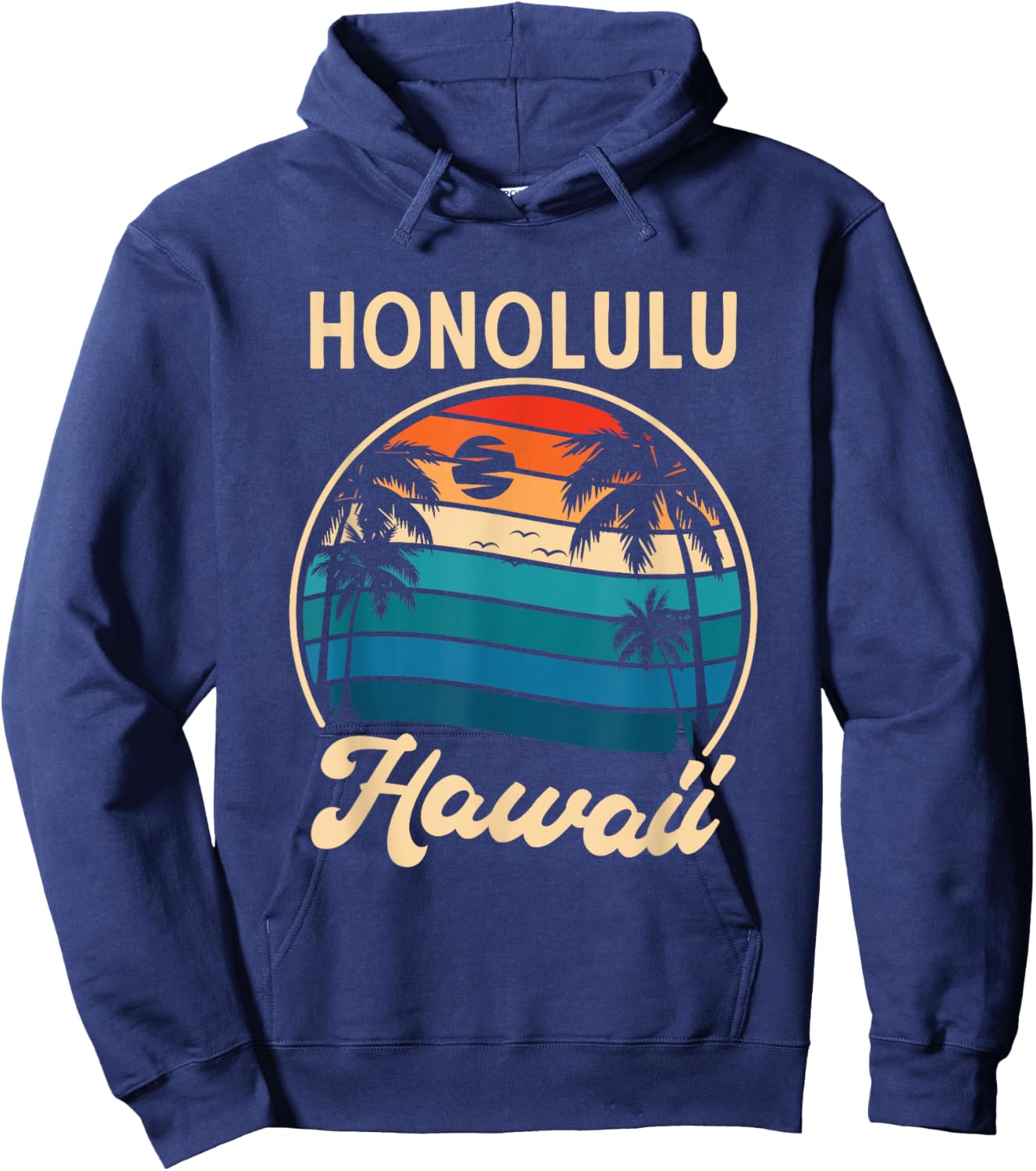 Retro Palm Trees Tropical Summer Holiday Honolulu Hawaii Hoodie - Hoodie | Navy
