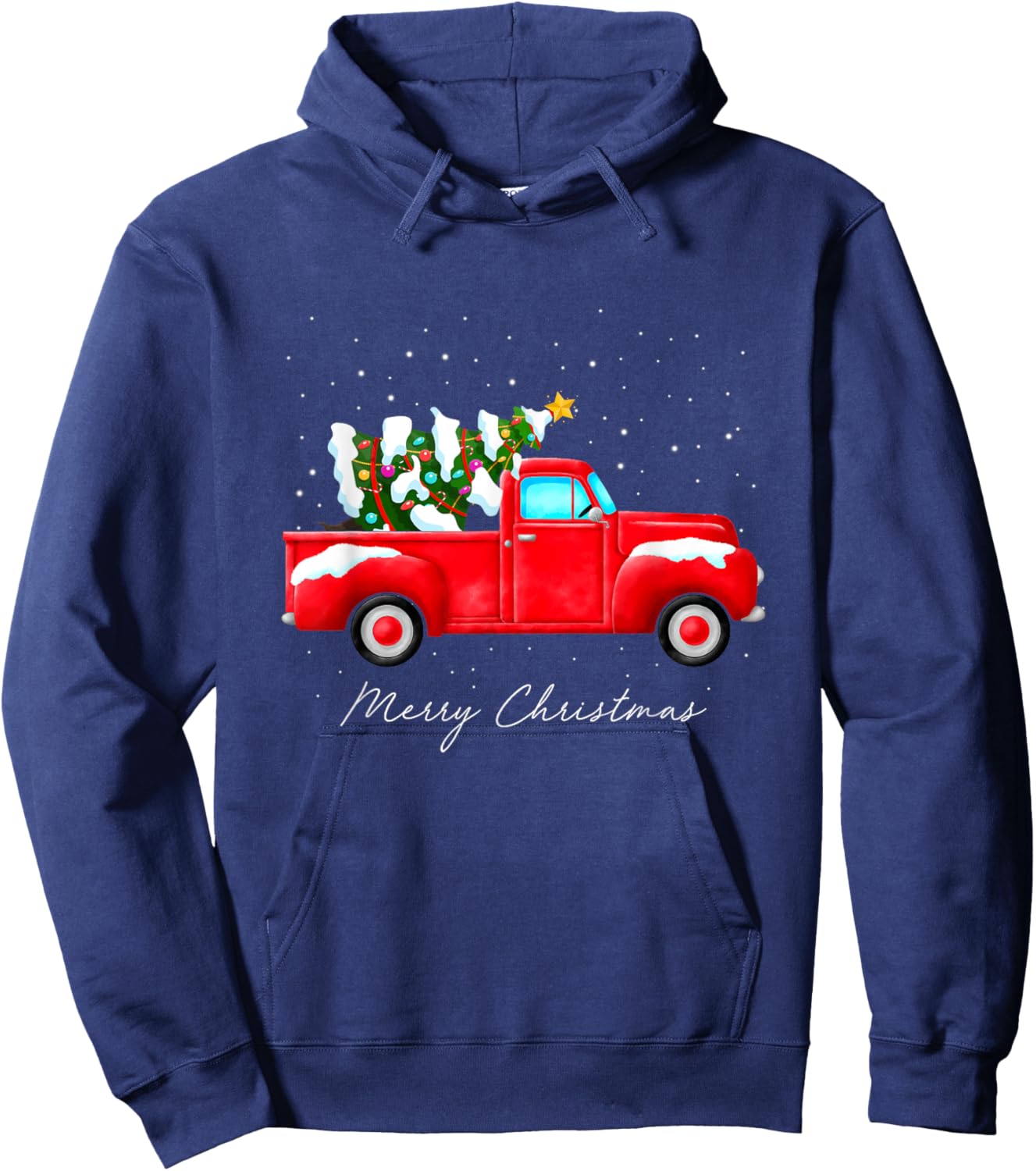 Red Truck Christmas Tree Lights Family Matching Vintage Hoodie - Hoodie | Navy