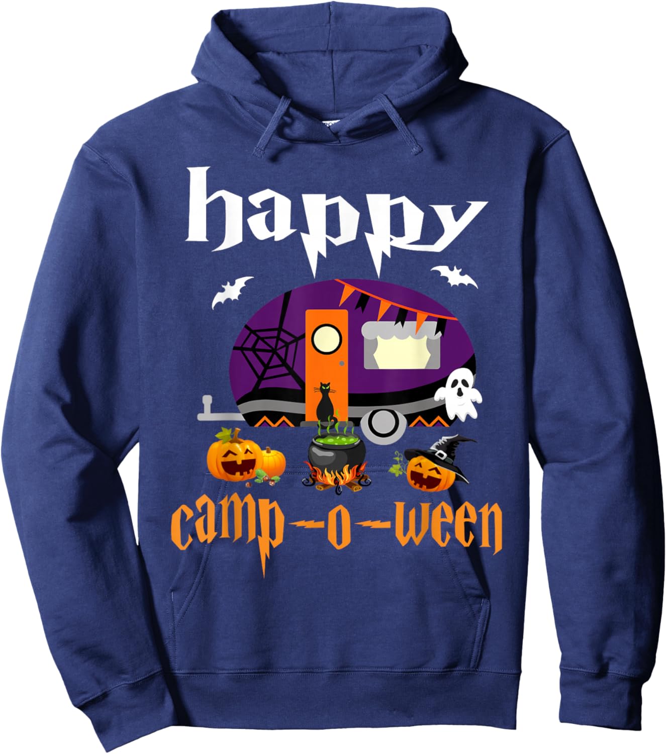 Happy Camp-O-Ween Halloween Camping Camper Hoodie - Hoodie | Navy