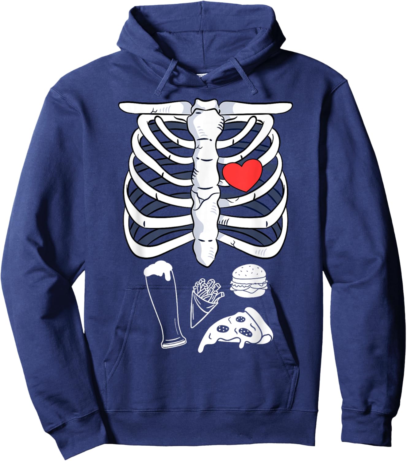 Skeleton Halloween Beer Pizza French Fries Burger Costume Hoodie - Hoodie | Navy
