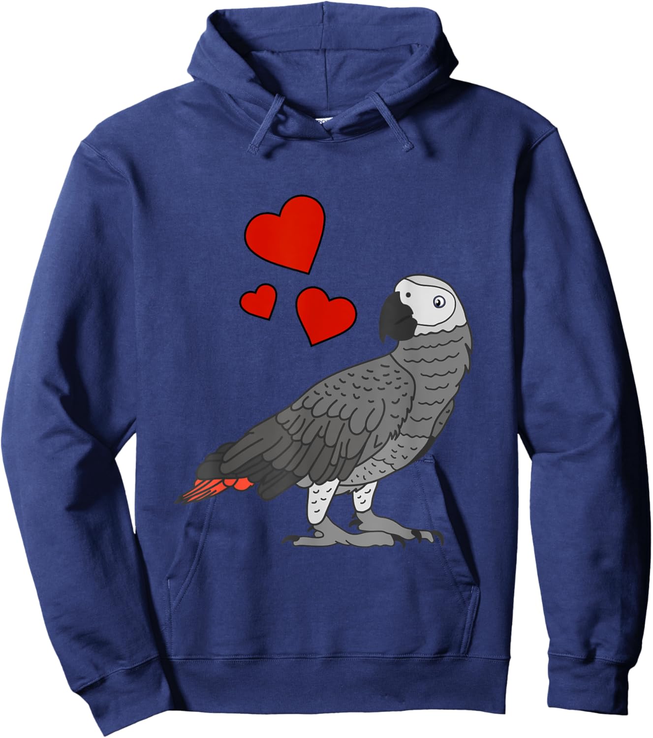 Cute African Gray Parrot with Hearts Hoodie - Hoodie | Navy
