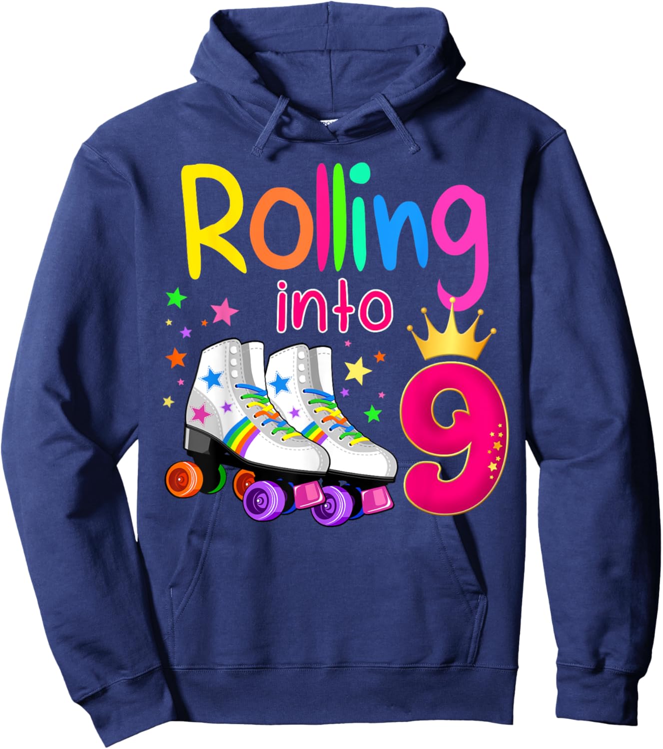 Rolling Into 9 Roller Skater 9th Birthday 9 years old B-day Hoodie - Hoodie | Navy