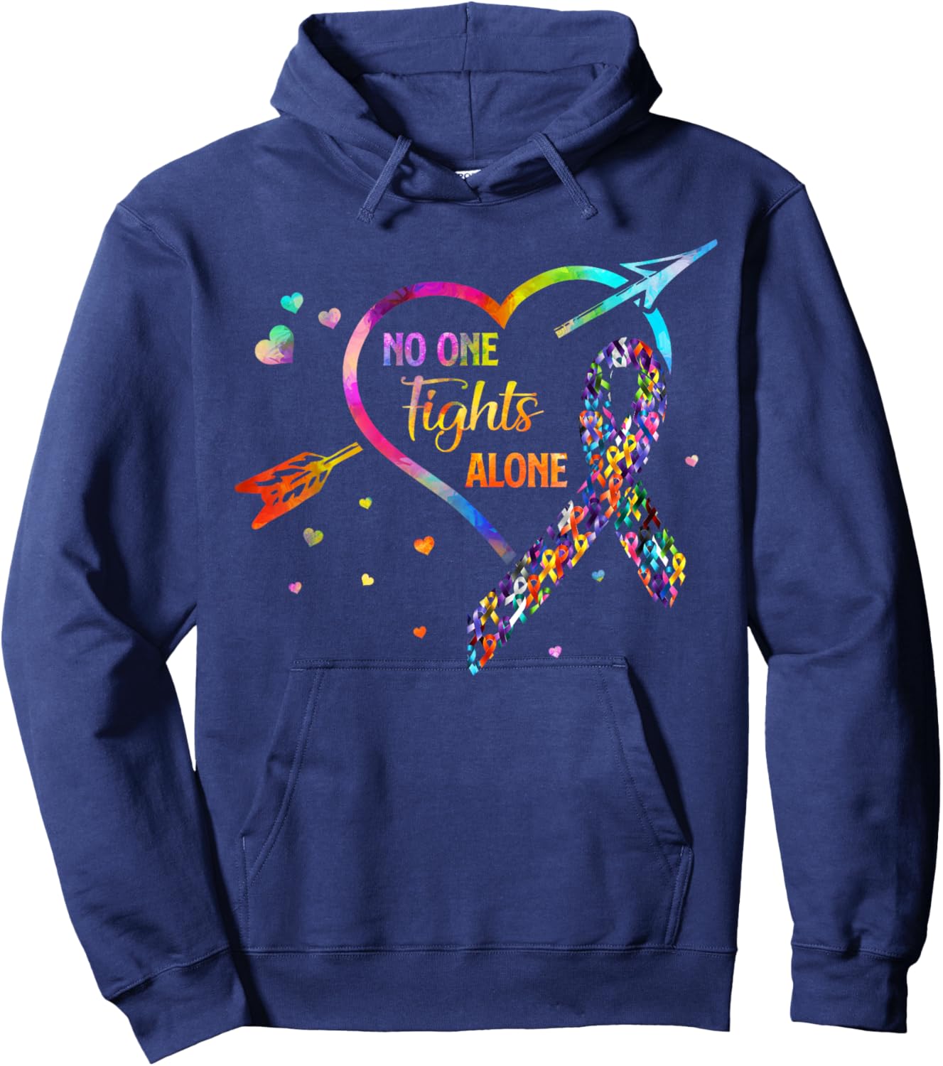 No One Fight Alone Arrow Heart Fight Cancer Ribbon Hoodie - Hoodie | Navy