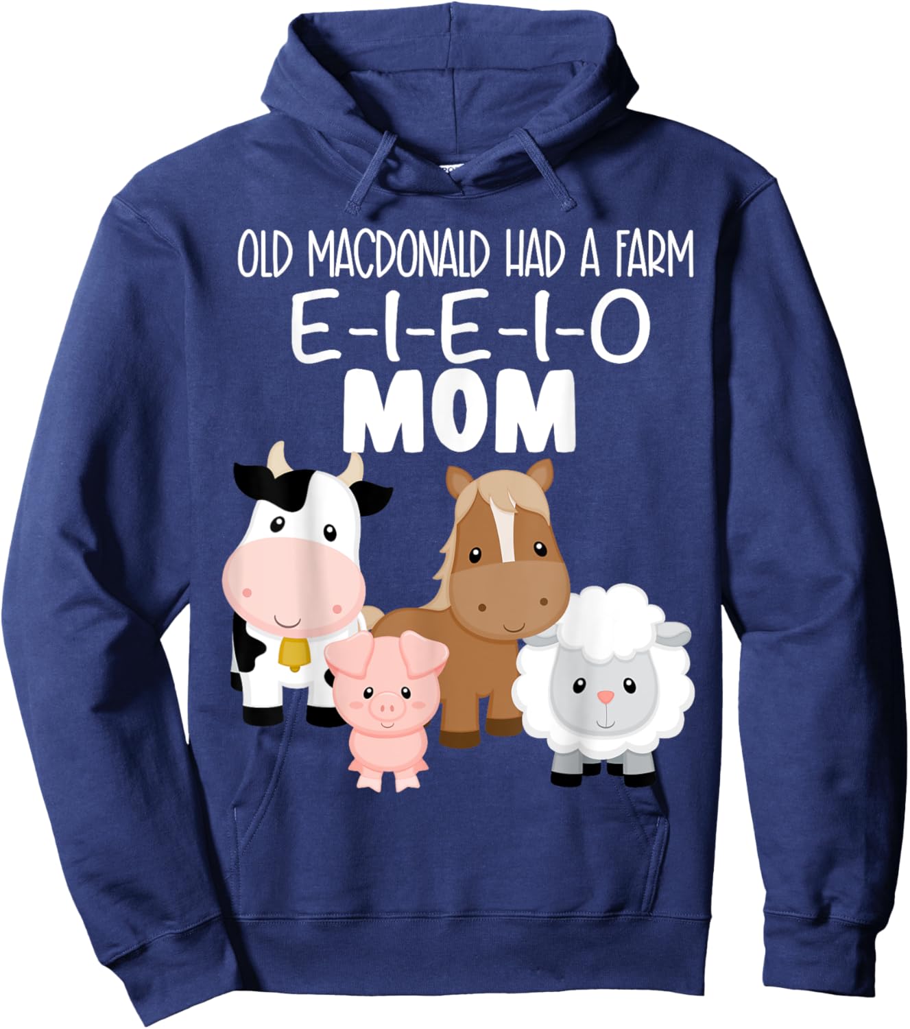 Mom Birthday Old MacDonald Farm Theme Birthday Farm Animals Hoodie - Hoodie | Navy