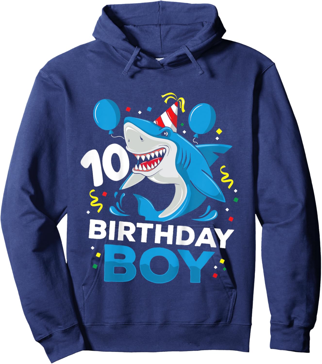 Kids 10th Birthday Boy Shark Ocean Theme Party 10 Years Old Boys Hoodie - Hoodie | Navy