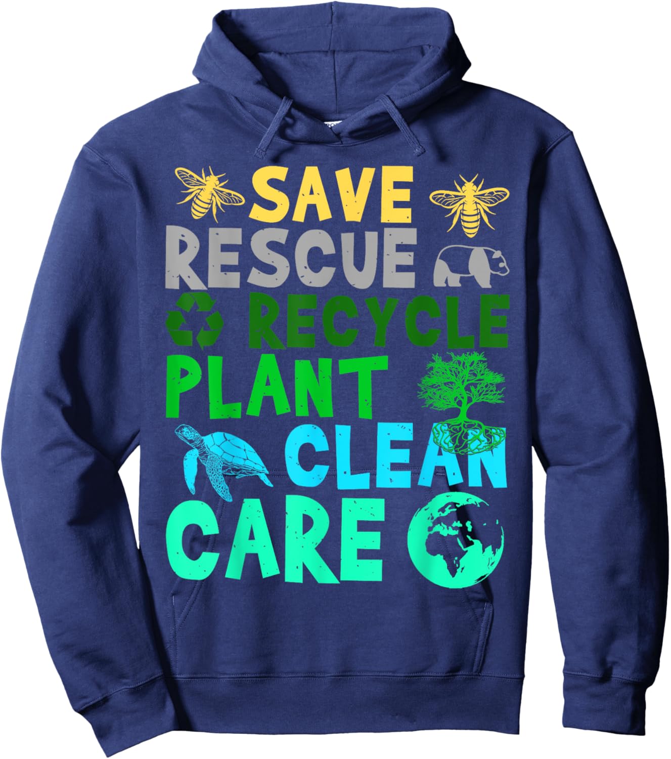 Earth Day Save Bees Rescue Animals Recycle Plastict 2022 Hoodie - Hoodie | Navy