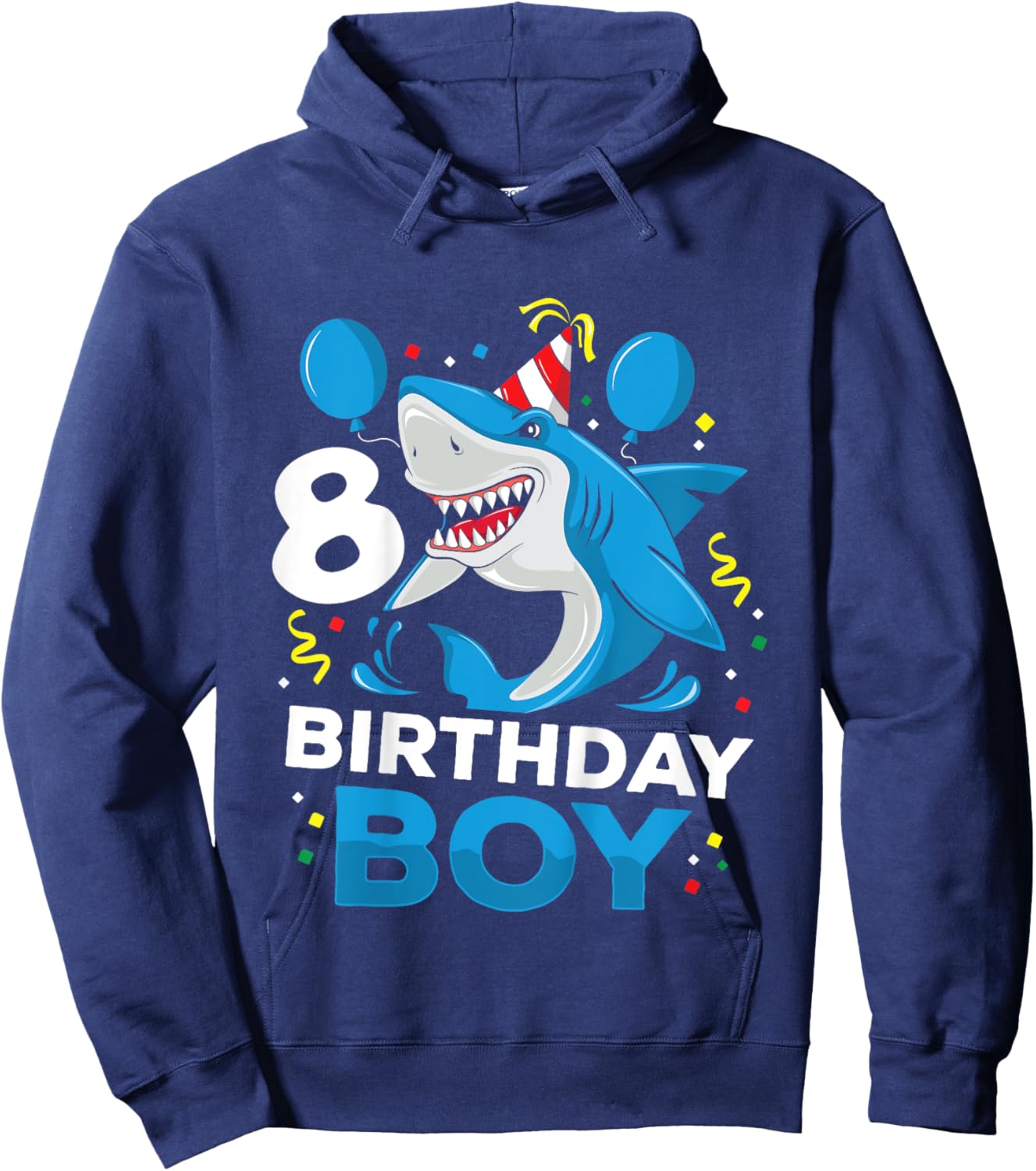 Kids 8th Birthday Boy Shark Ocean Theme Party 8 Years Old For Boy Hoodie - Hoodie | Navy