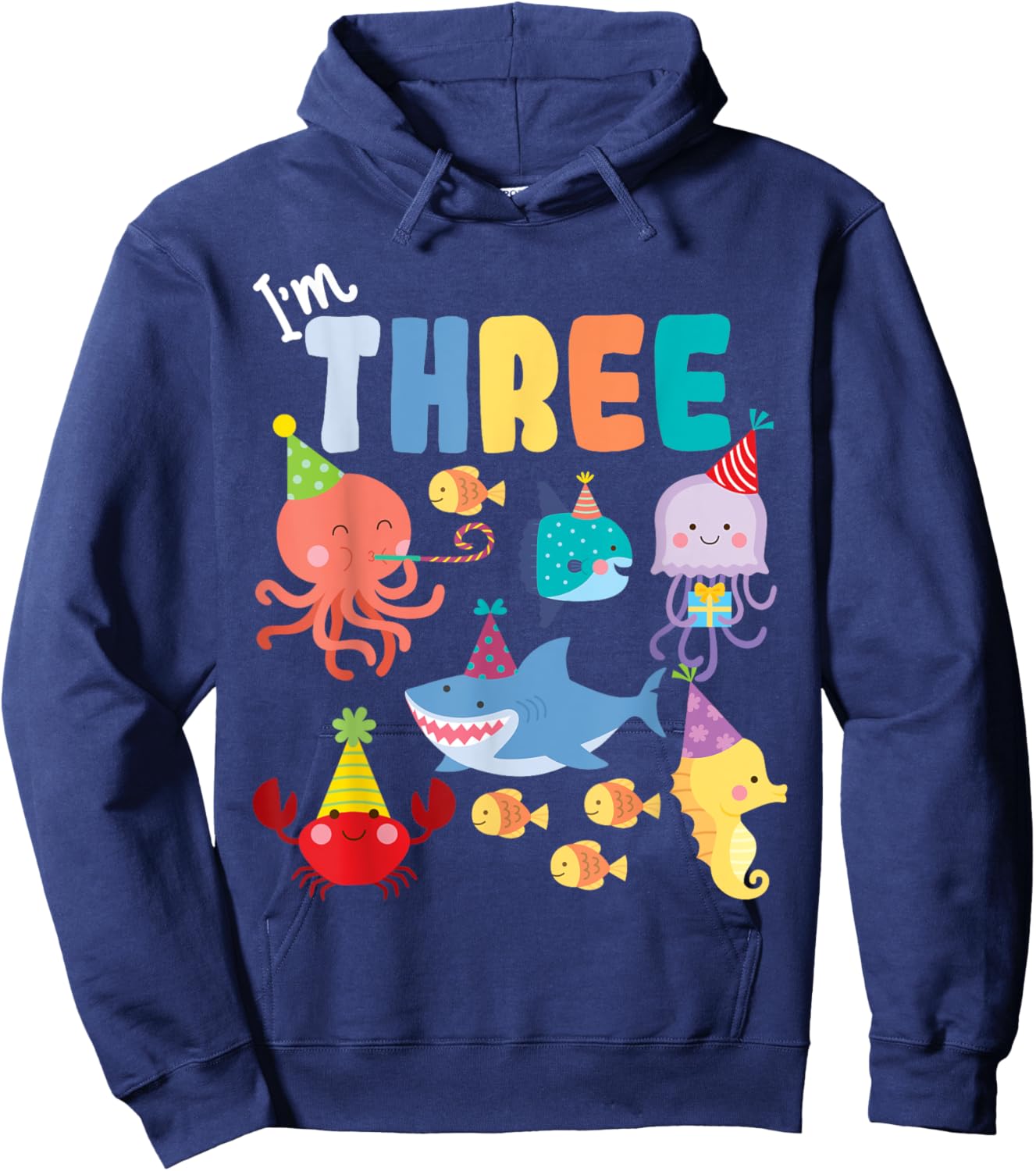 Cute Sea Animals Ocean Creatures Party 3rd Birthday 3 Three Hoodie - Hoodie | Navy