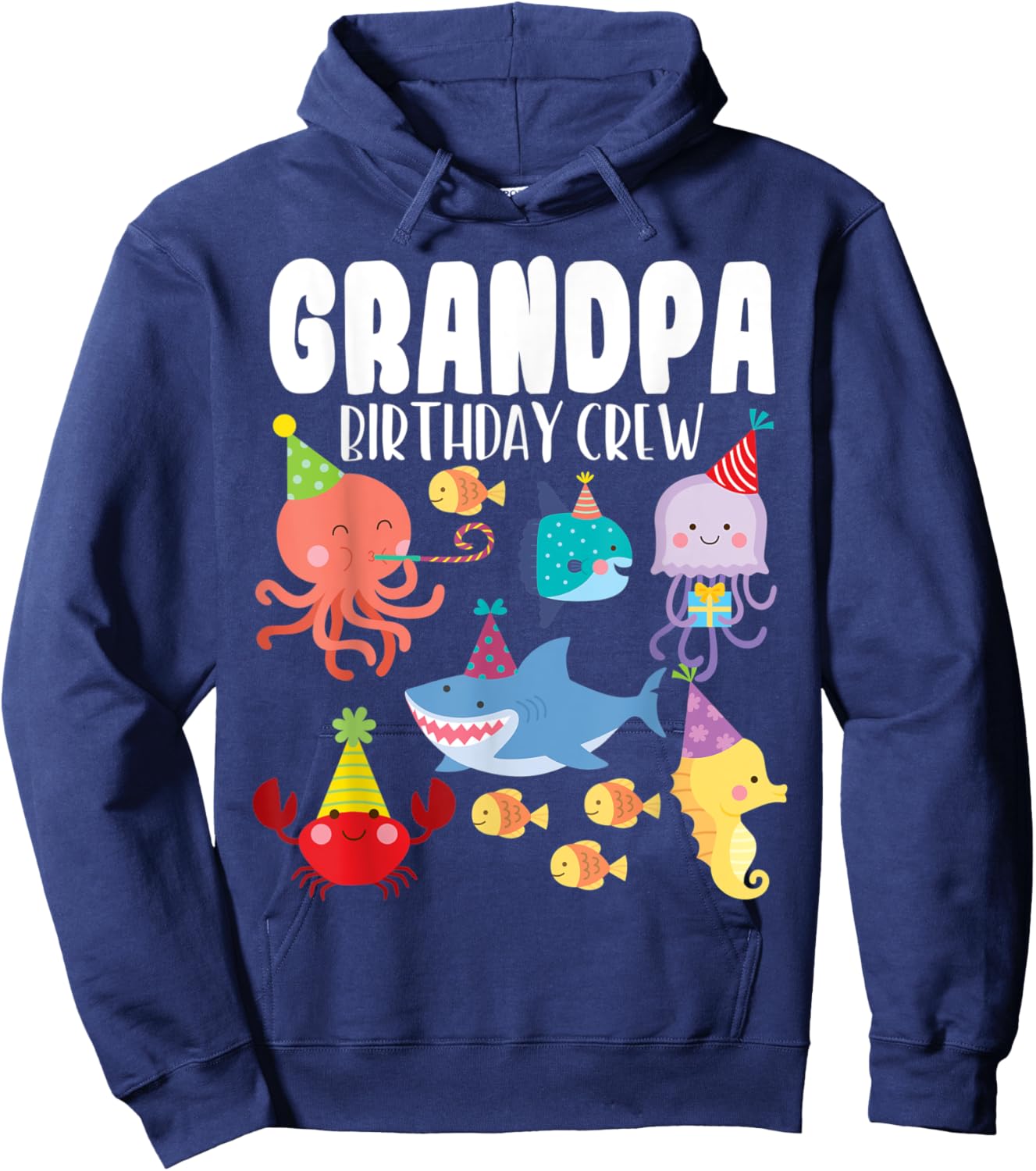 Cute Sea Animals Ocean Creatures Party Grandpa Birthday Crew Hoodie - Hoodie | Navy