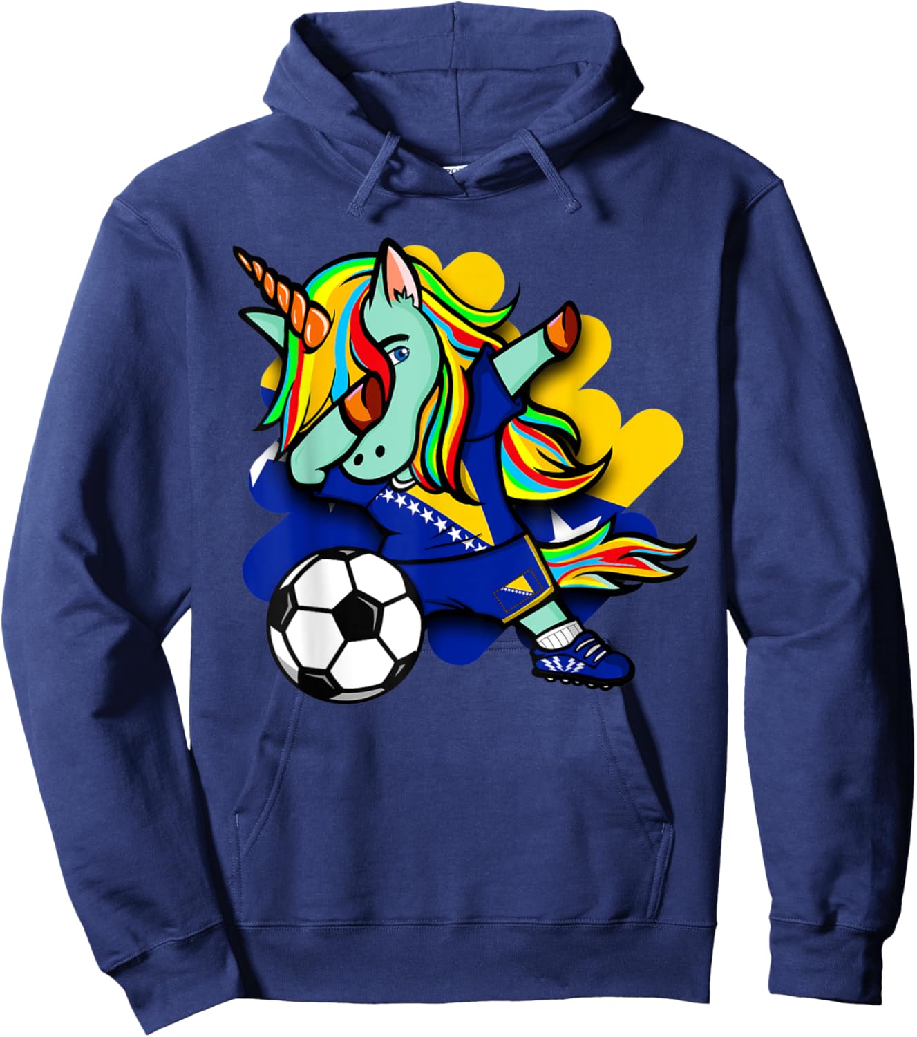 Cute Dabbing Unicorn Bosnia Herzegovina Soccer Lovers Jersey Hoodie - Hoodie | Navy