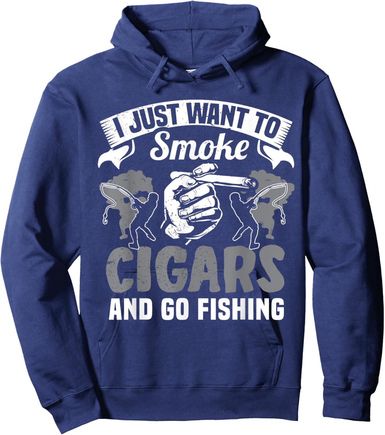Fisherman Cigar Smoker Fishermen Smoke Cigars Fishing Lover Hoodie - Hoodie | Navy