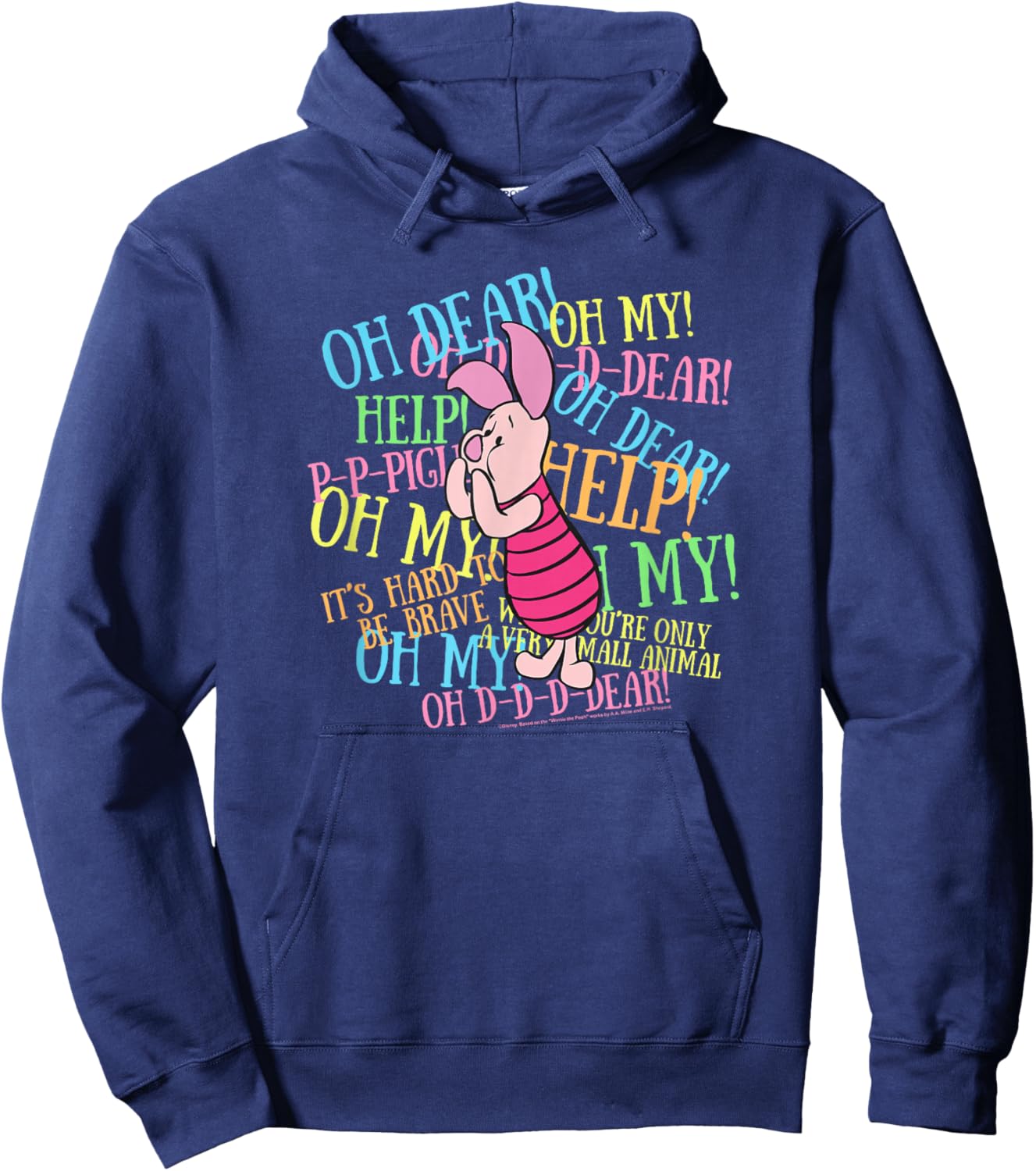 Disney Winnie The Pooh Piglet Scared Quotes Hoodie - Hoodie | Navy