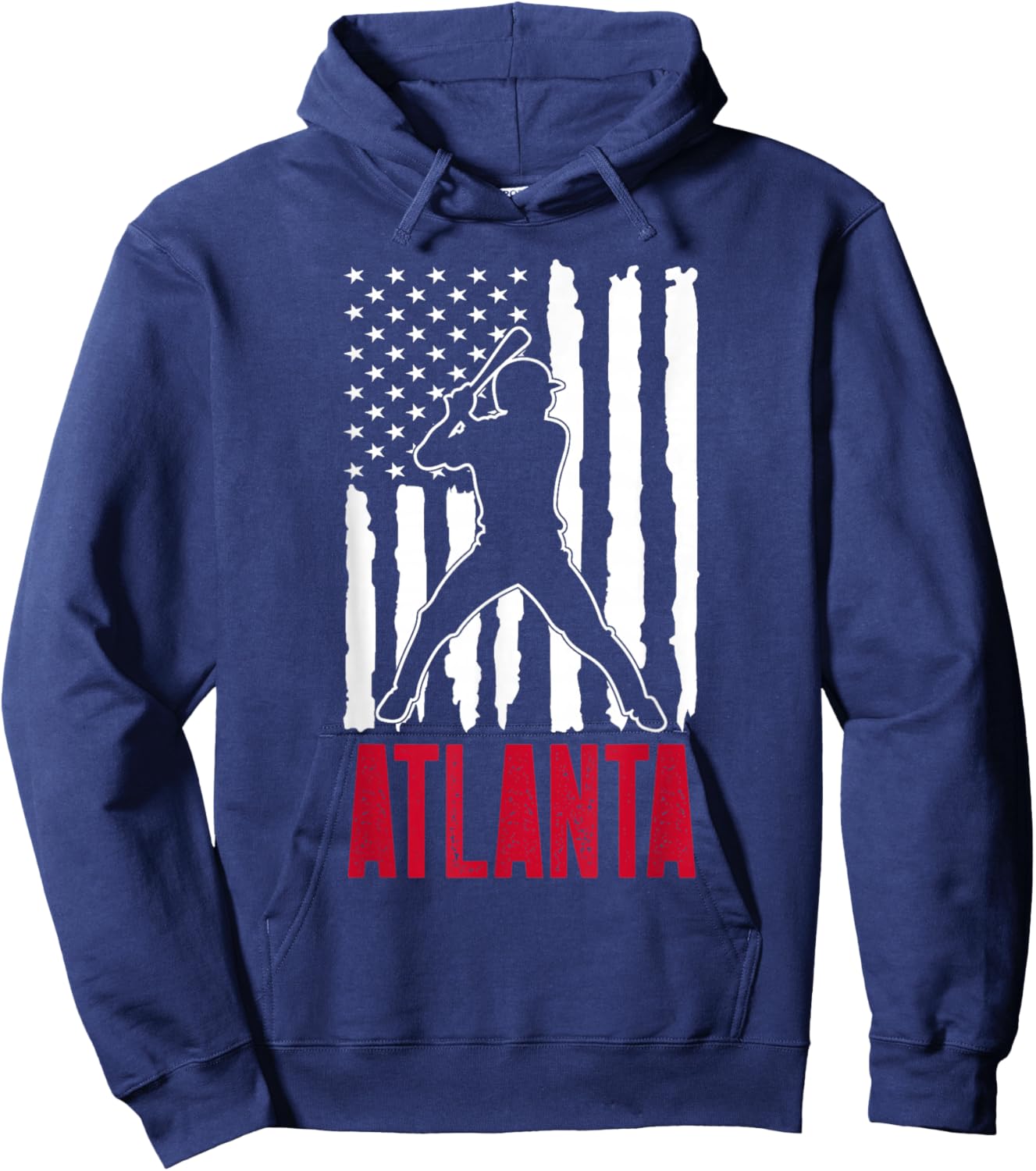 Vintage Atlanta American Flag Distressed Baseball Hoodie - Hoodie | Navy