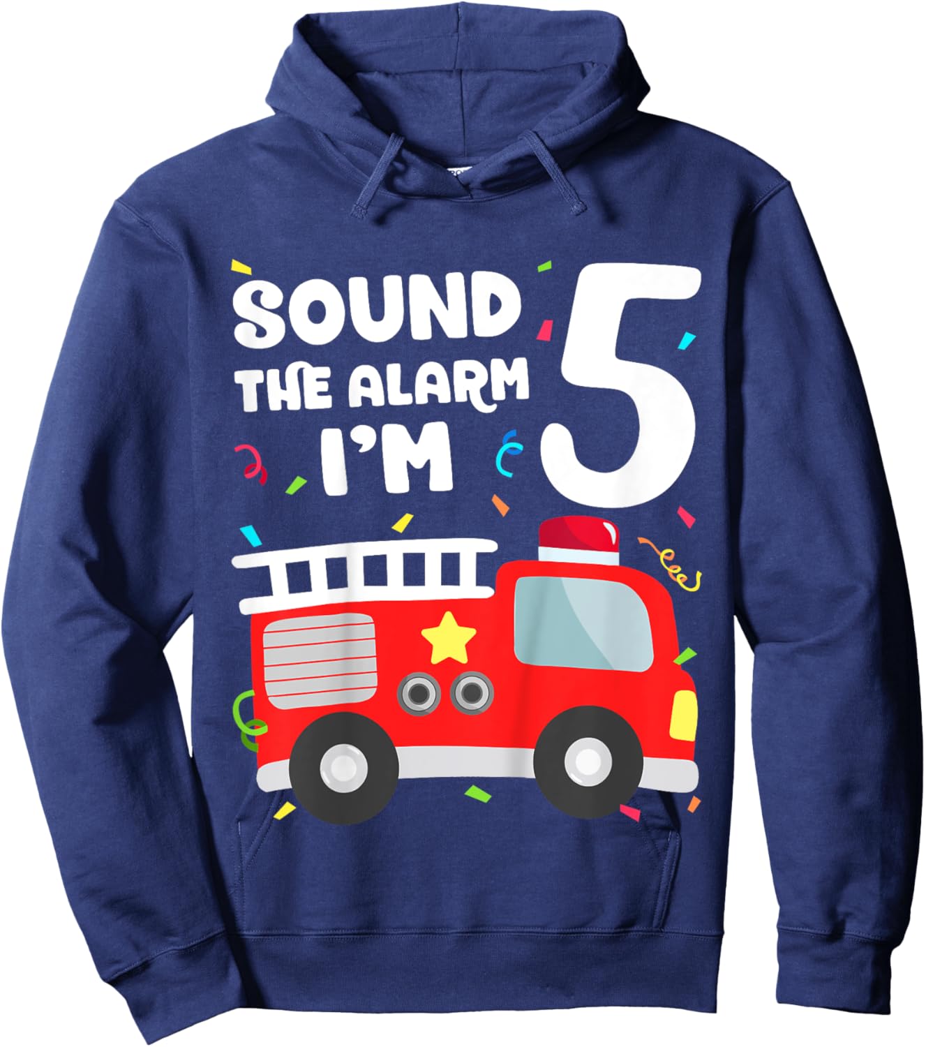 Kids Fire Truck 5th Birthday Toddler Boy Firefighter 5 Year Old Hoodie - Hoodie | Navy