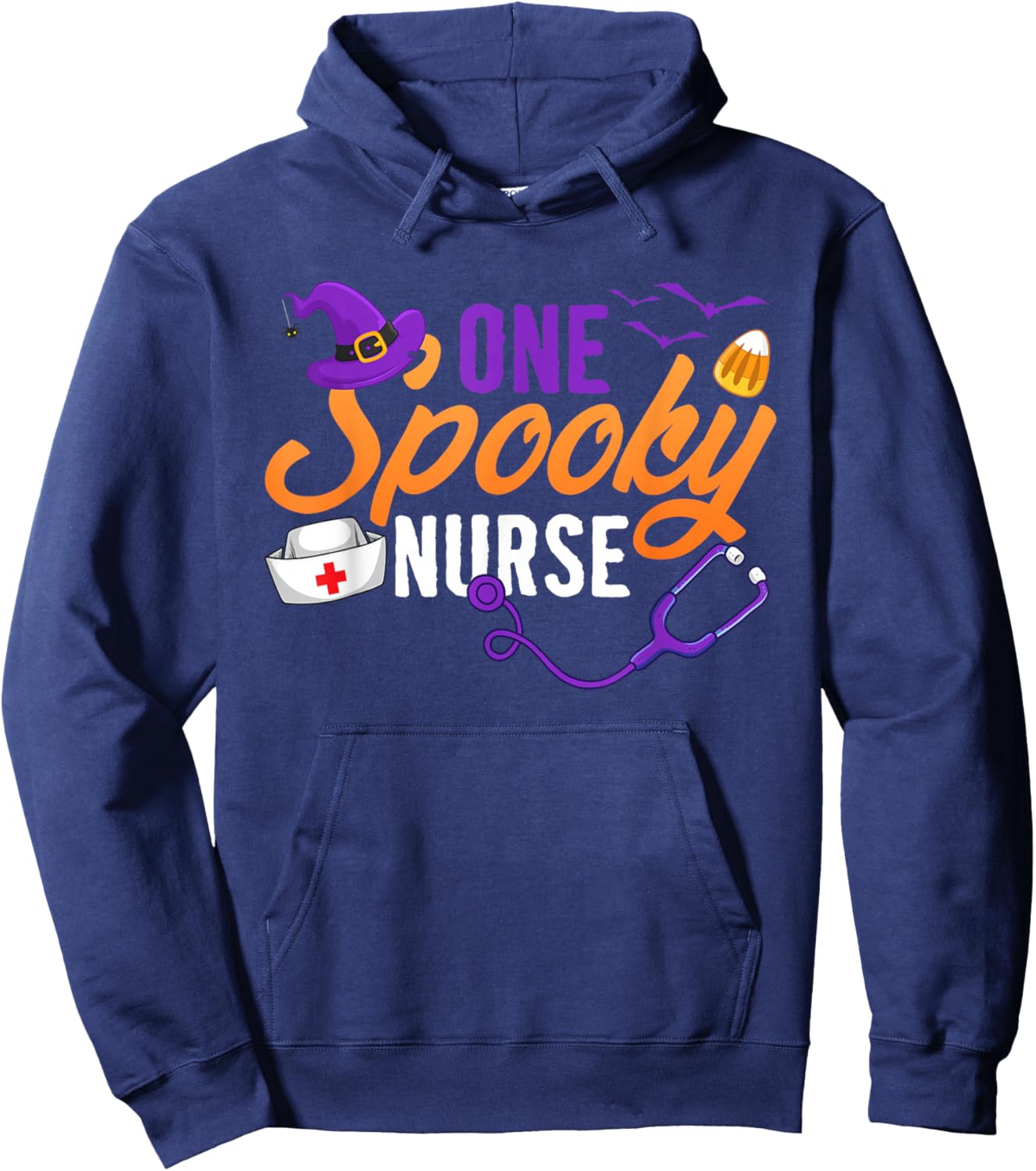 One Spooky Nurse Halloween RN Crew Witch Ghost Hoodie - Hoodie | Navy