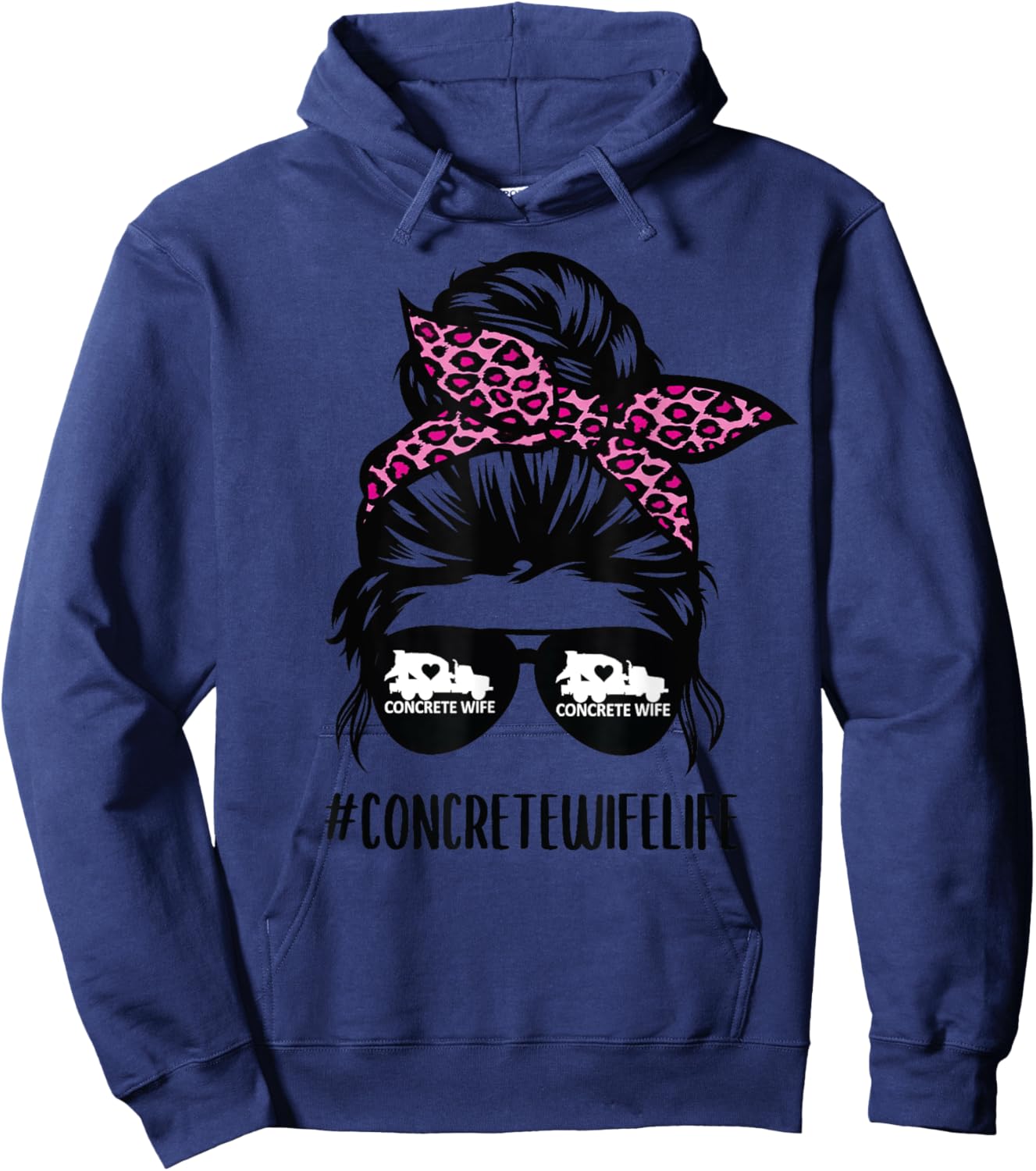 Concrete Wife Life messy bun hair Concrete Worker wife Hoodie - Hoodie | Navy
