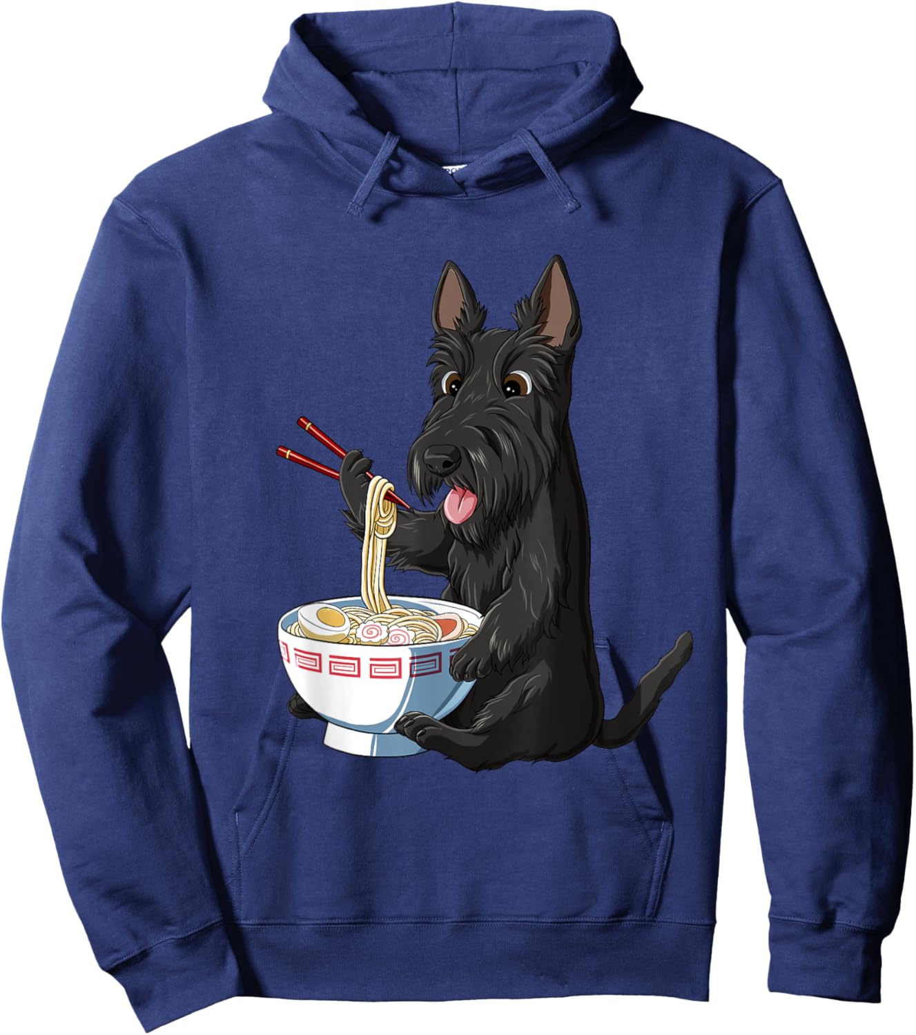 Funny Japanese Anime Dog Scottish Terrier Eating Ramen Hoodie - Hoodie | Navy