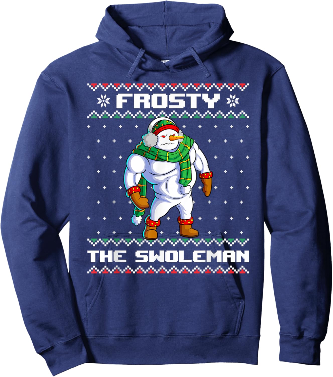 Frosty the Swoleman Funny Snowman Gym Christmas Ugly Sweater Hoodie - Hoodie | Navy