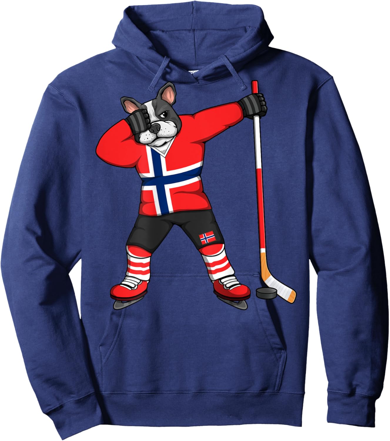 Dabbing French Bulldog Norway Ice Hockey Fans Jersey Sport Men Women Kids Hoodie - Hoodie | Navy