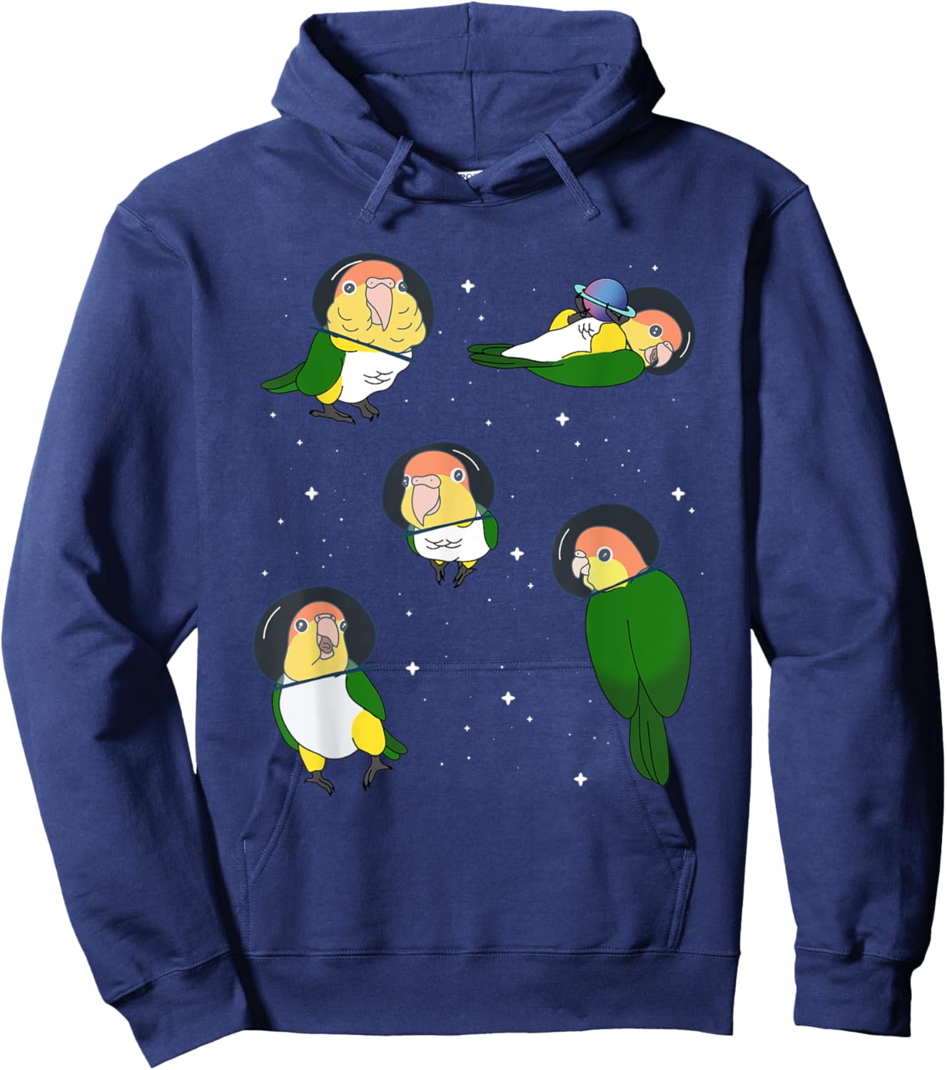 Cute White Bellied Caique Pattern Parrot memes Space Birbs Hoodie - Hoodie | Navy