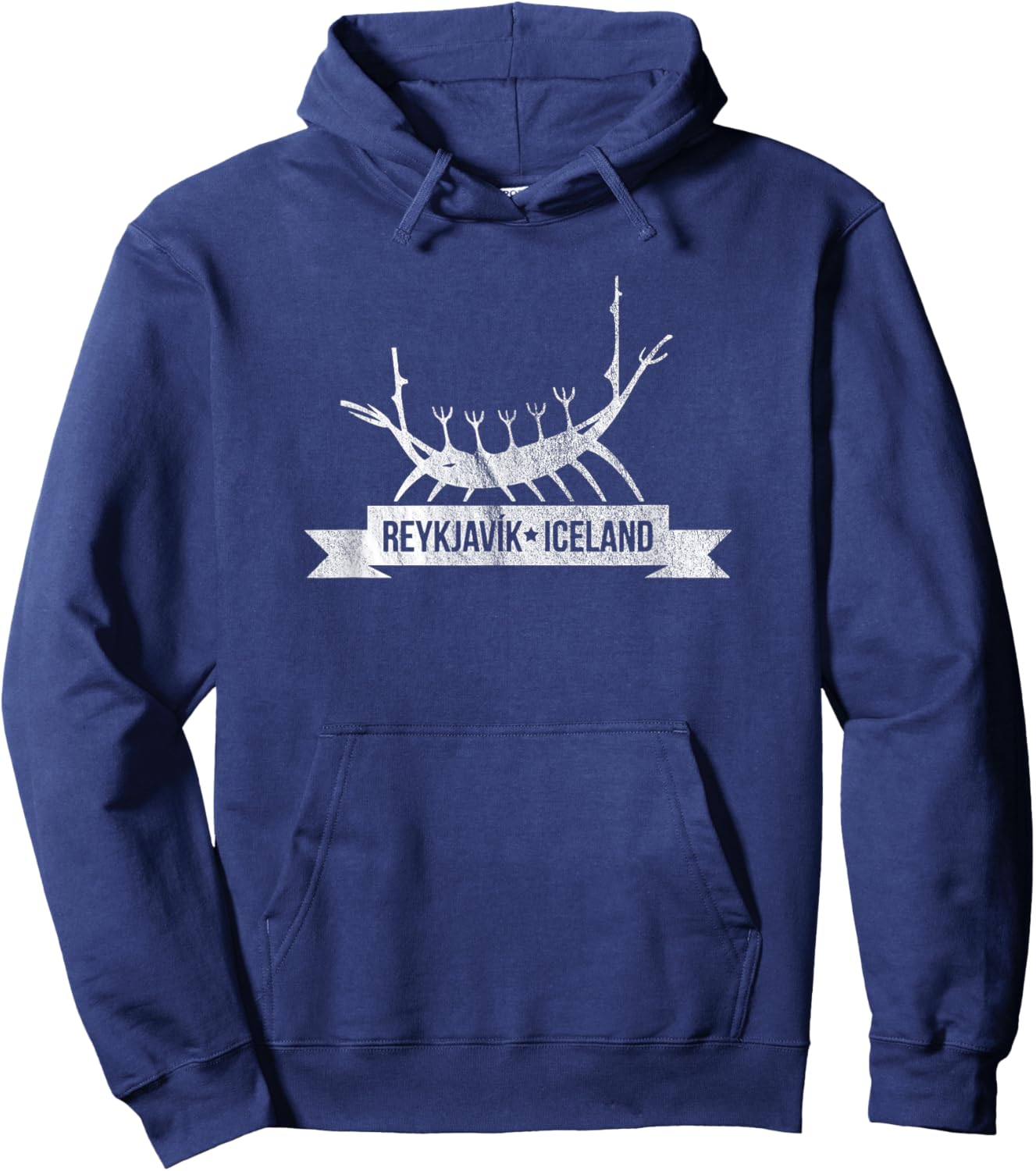 Vintage Reykjavik Iceland Shirt with Viking Ship Art Hoodie - Hoodie | Navy
