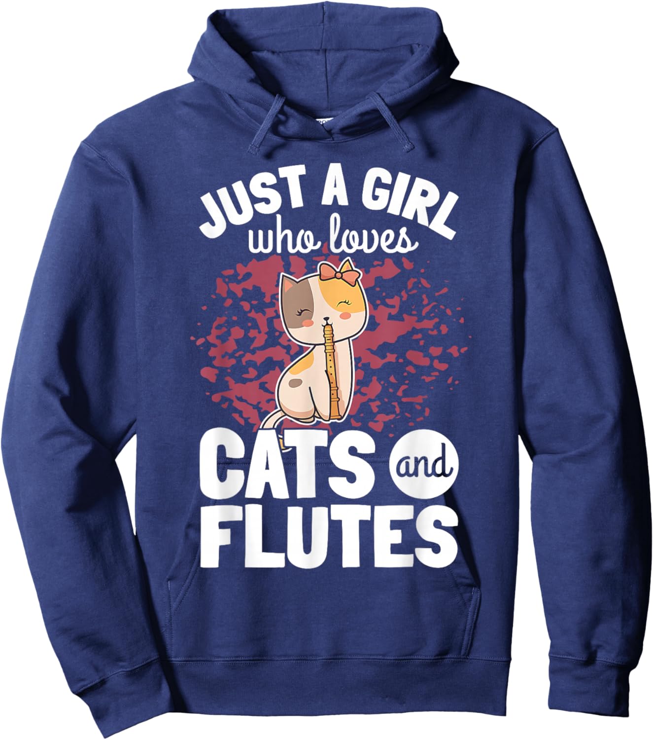 Flten-Geschenke Cat Plays Flute - Men's Black Small Classic Fit Short Sleeve - Flute Player - Casual Vacation Wear - Cute Theme Hoodie - Hoodie | Navy