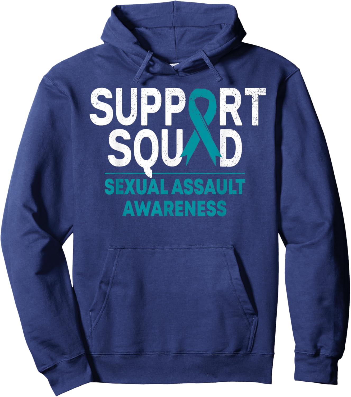 Support Squad Sexual Assault Awareness Month Teal Ribbon Hoodie - Hoodie | Navy