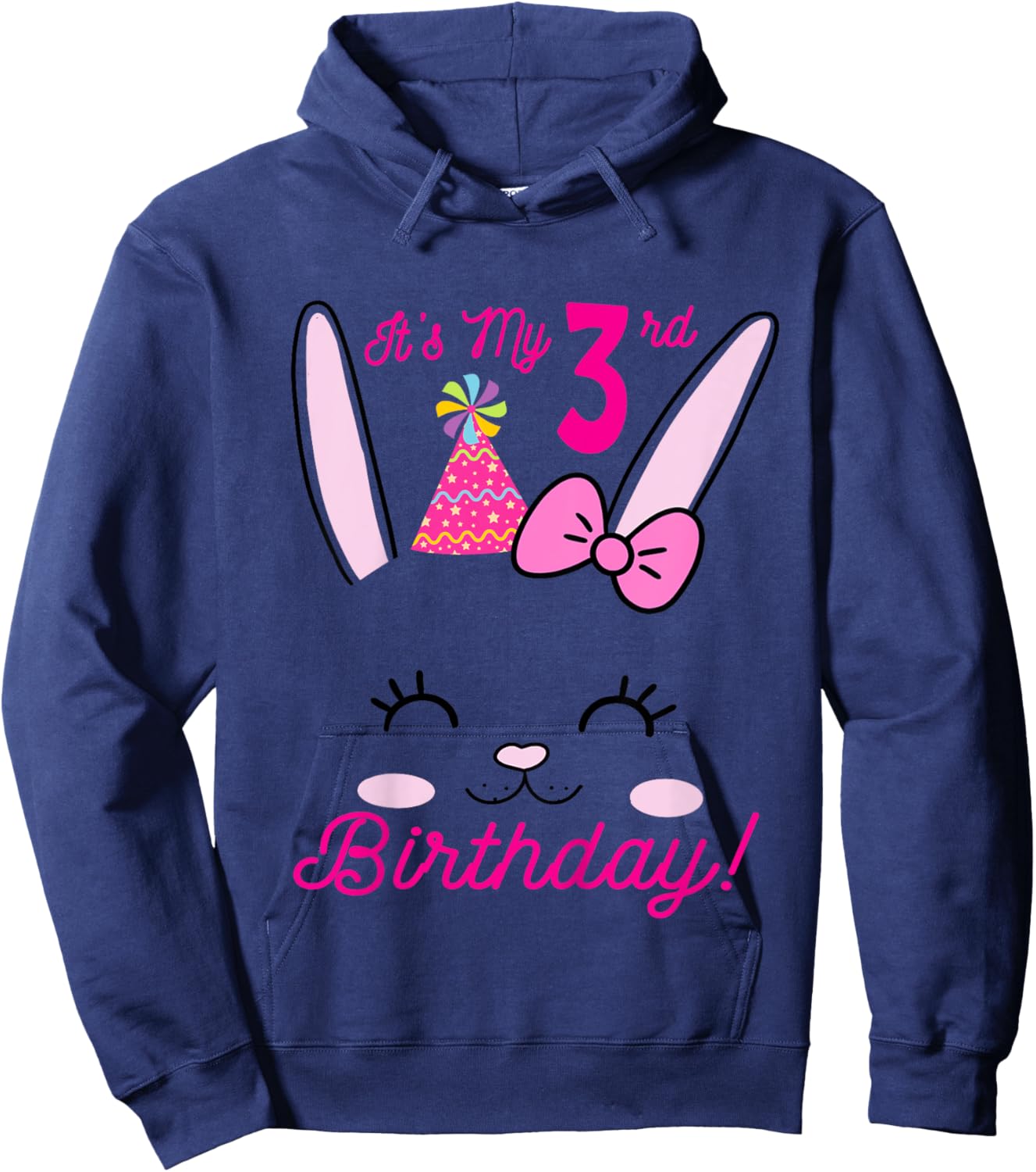 Its My 3rd Birthday Girl Bunny Rabbit theme Party (three) Hoodie - Hoodie | Navy
