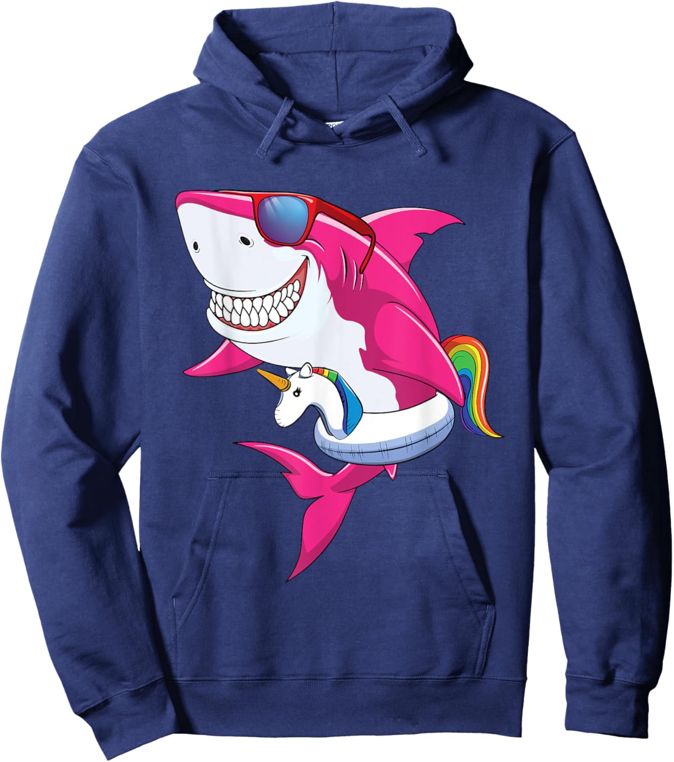 Shark Summer Shirt Girls Women Vacation Pool Unicorn & Shark Hoodie - Hoodie | Navy