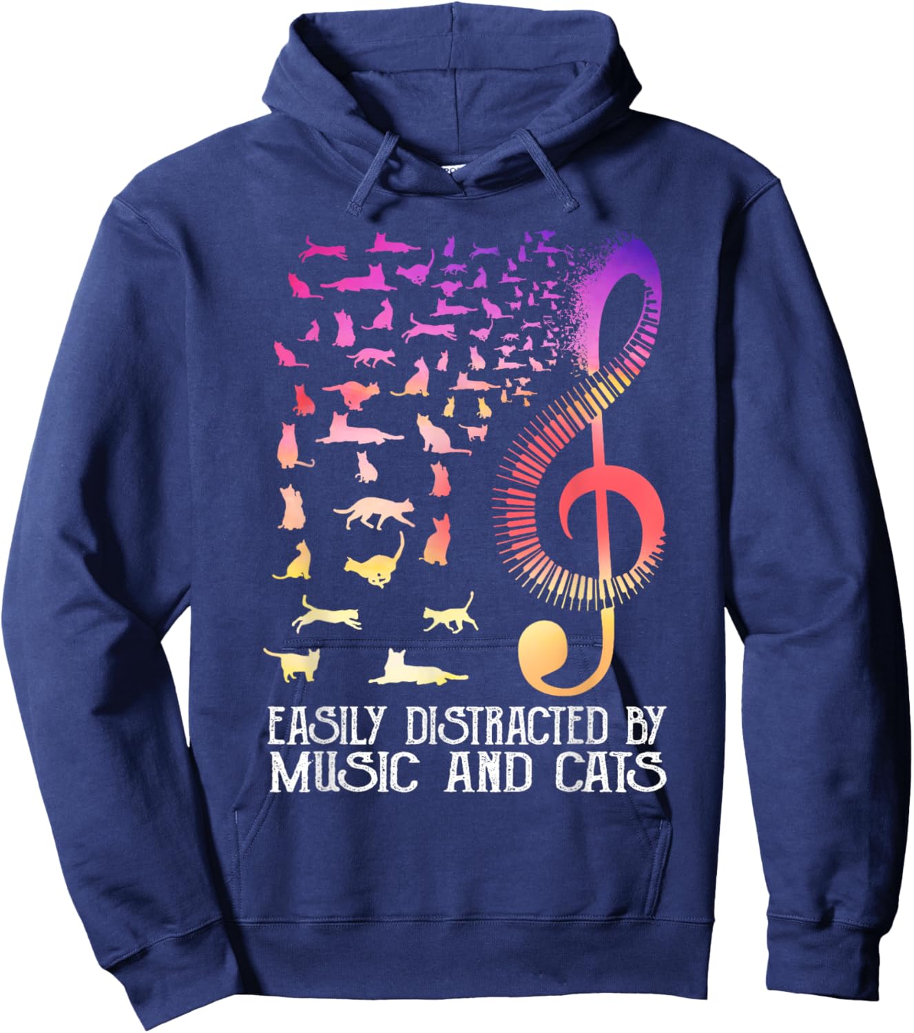 Easily distracted by music and cats for book lovers Hoodie - Hoodie | Navy
