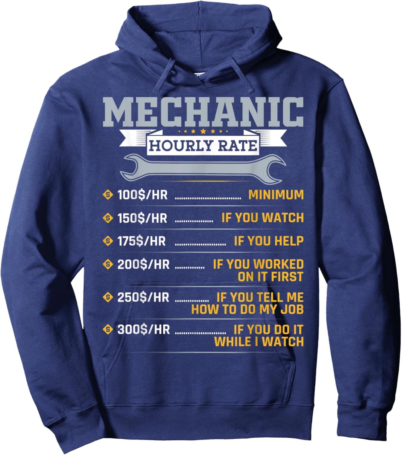 Funny Mechanic Hourly Rate Car Mechanic Car Guy Hoodie - Hoodie | Navy