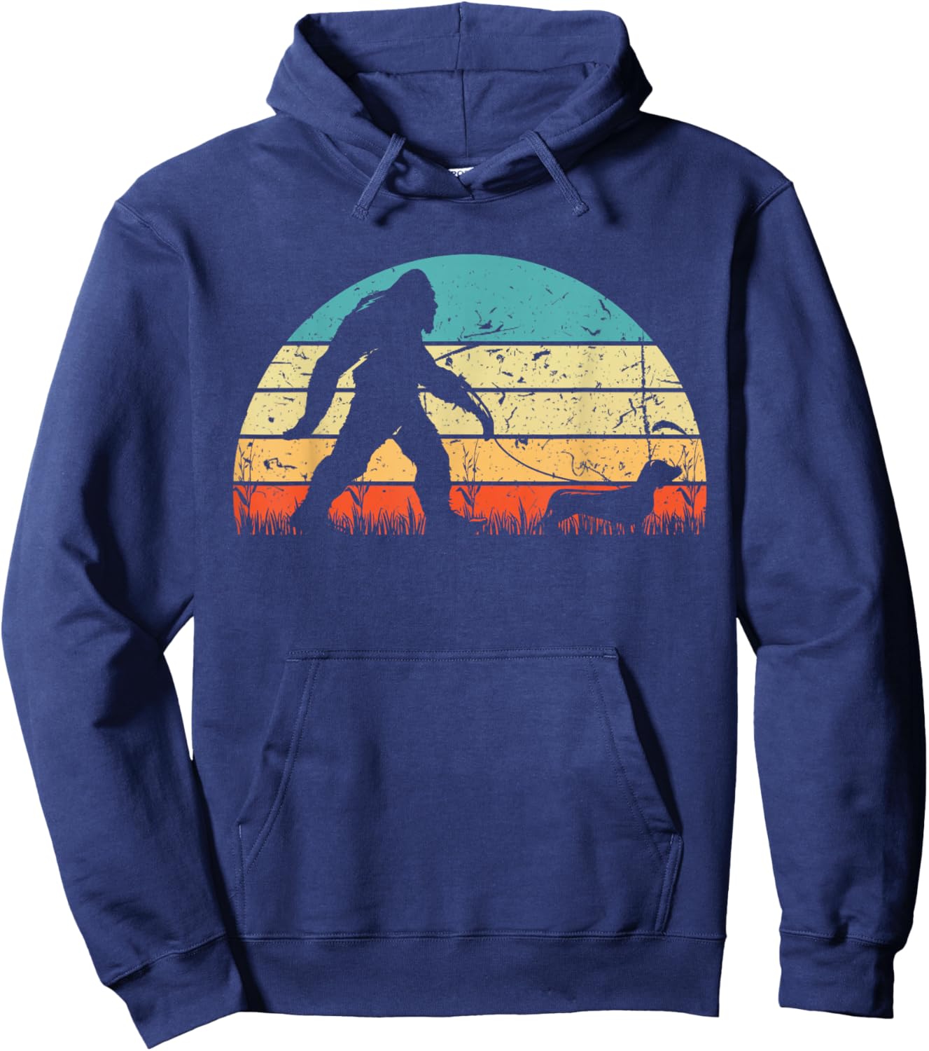 Retro Bigfoot Walking Dachshund Sasquatch Dog Wiener Vintage Hoodie - Hoodie | Navy