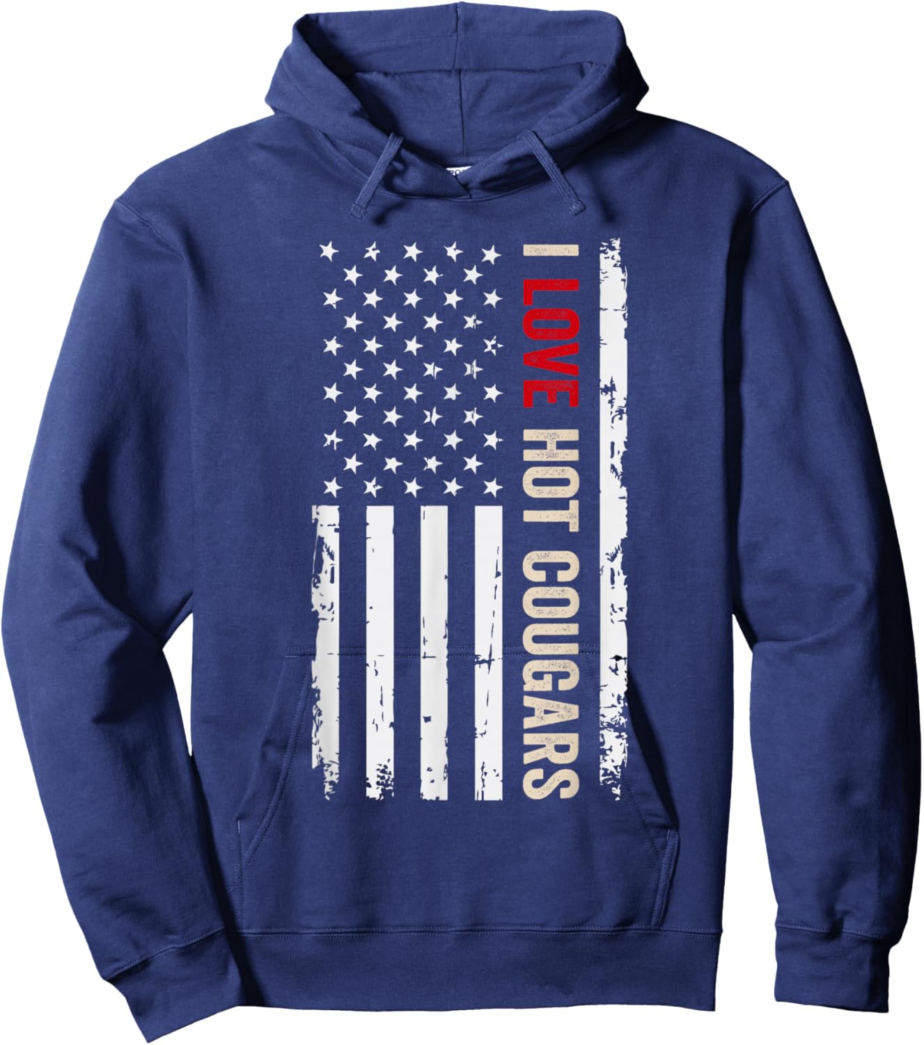 I Love Hot Cougars American USA Flag Hoodie - Hoodie | Navy