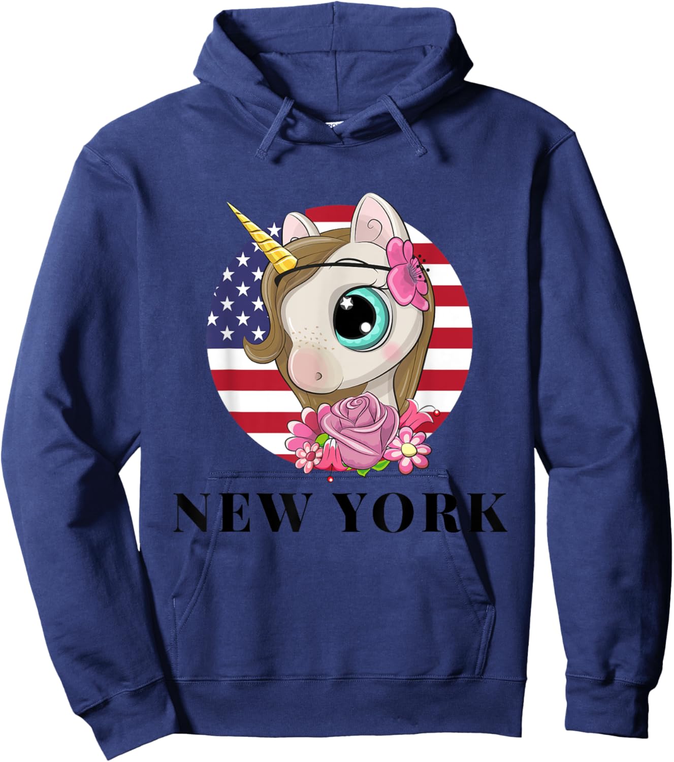 Cool Illustration New York USA Unicorn Rainbow Squad Graphic Hoodie - Hoodie | Navy
