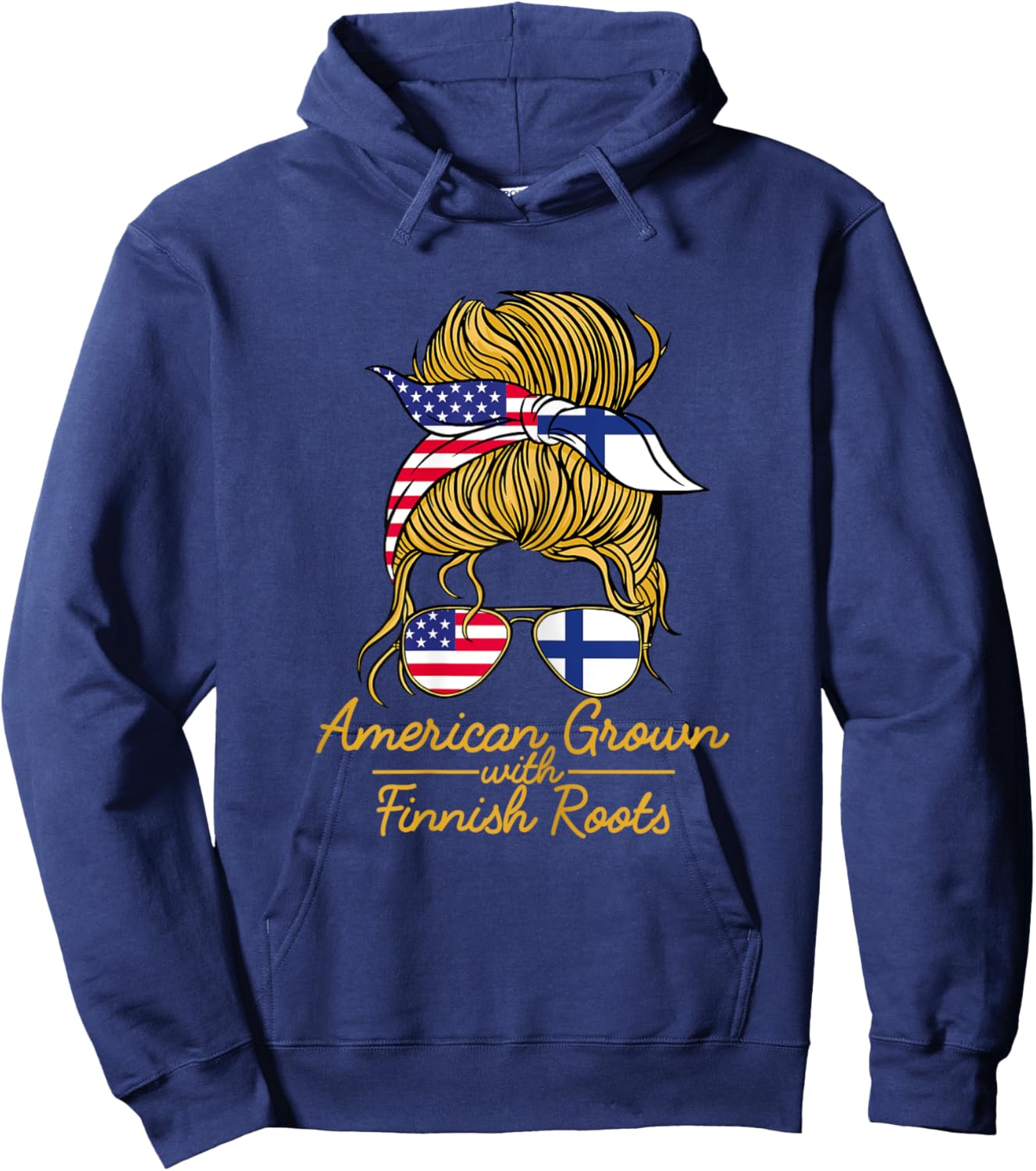 American Grown with Finnish Roots Finland and USA Flag Hoodie - Hoodie | Navy
