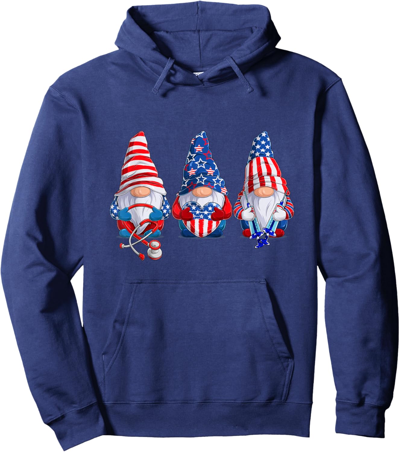 Stethoscope Nurse Life 4th July Gnome Nurse Independence Day Hoodie - Hoodie | Navy