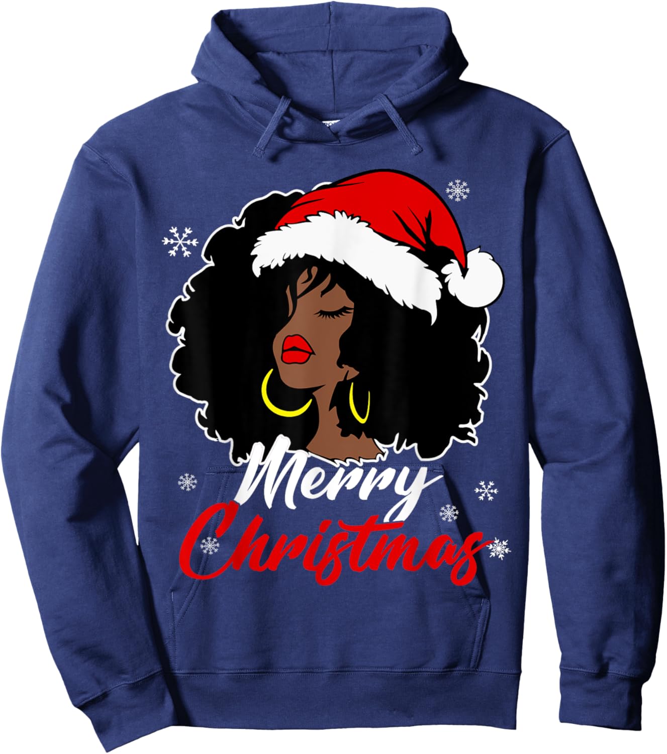 Queen Santa African American Merry Christmas Melanin Hoodie - Hoodie | Navy