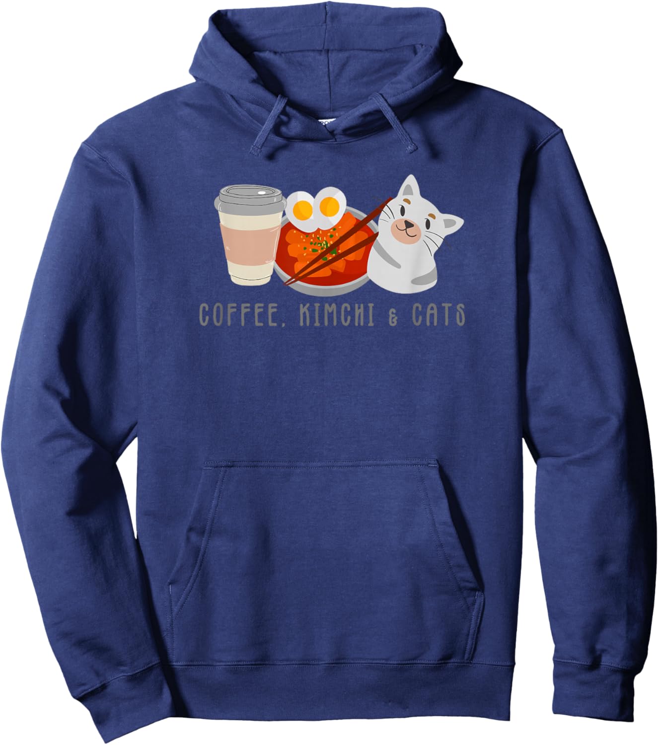 Coffee Kimchi Cats Cute I Love Kimchi South Korean Kpop T Hoodie - Hoodie | Navy